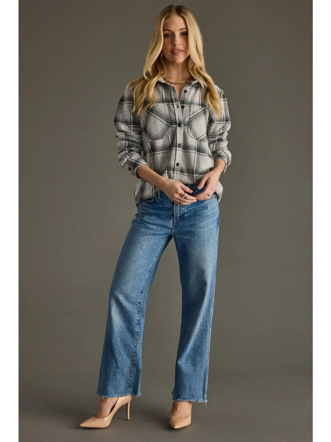 Plaid Button Up | Light Gray & Black