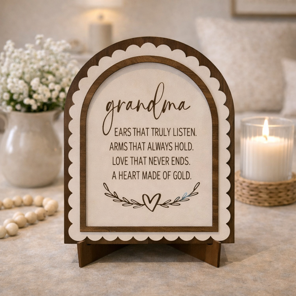 Grandma … A Heart Made of Gold | Handmade Arched Art with Easel
