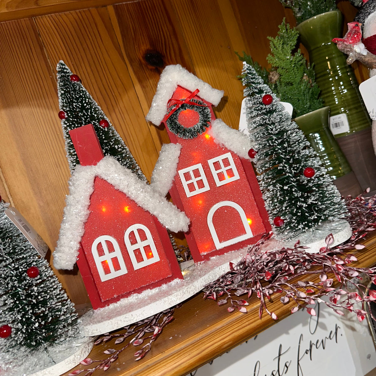 Red Houses Tabletop Silhouette Setting | Battery Operated