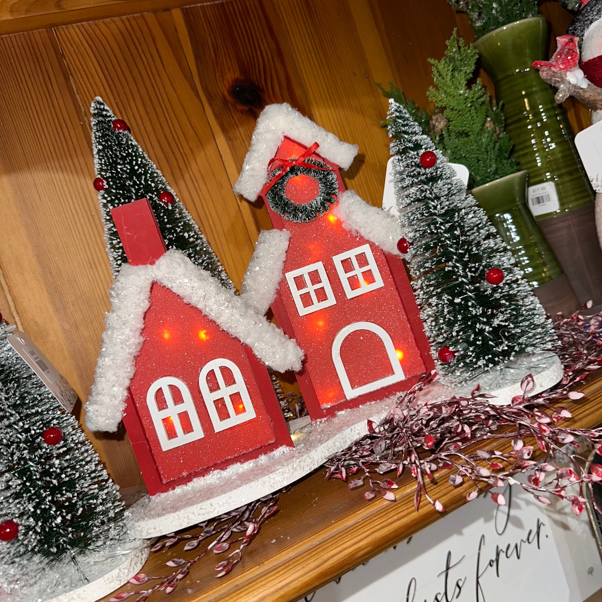 Red Houses Tabletop Silhouette Setting | Battery Operated