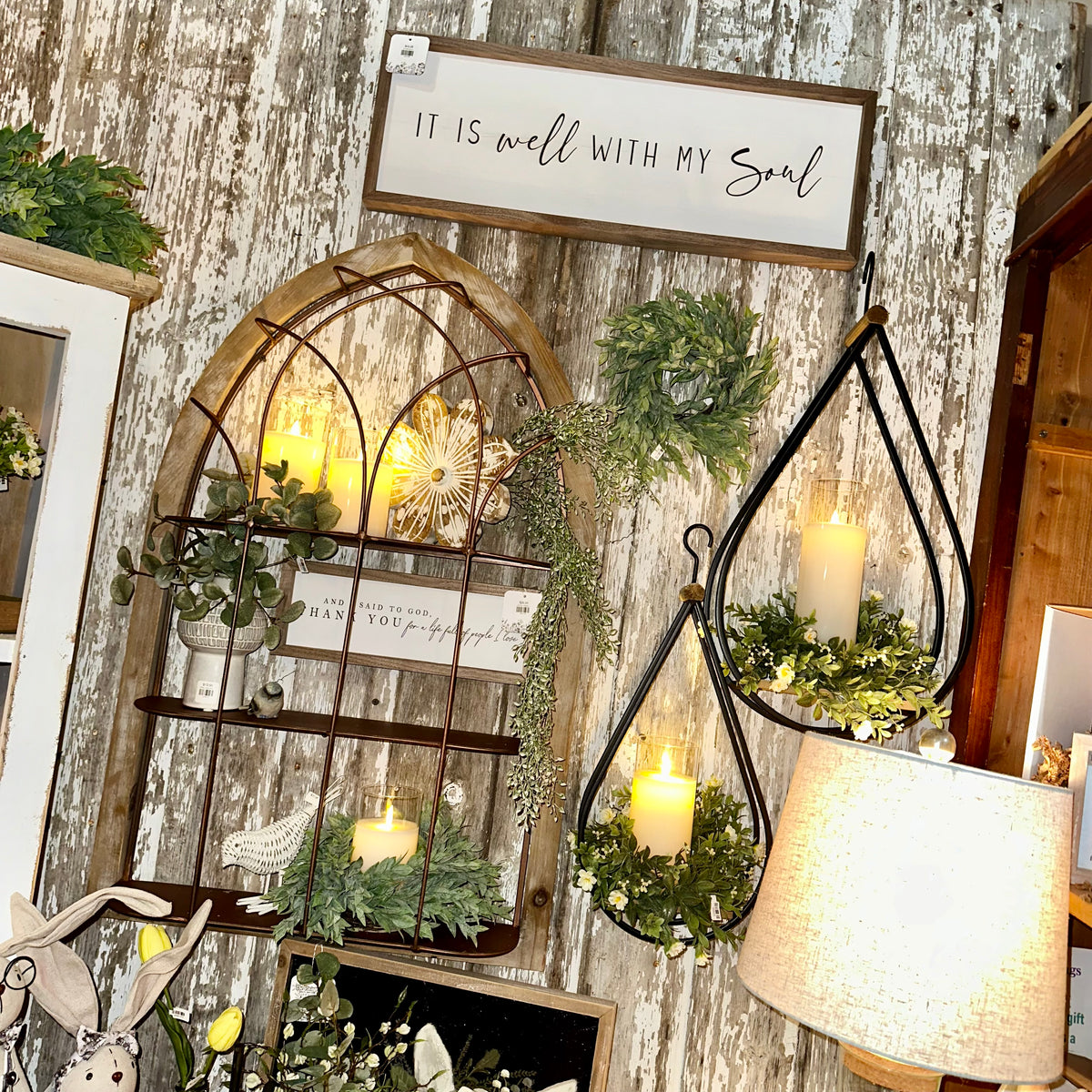 Teardrop Metal &amp; Wood Industrial Wall Hanging