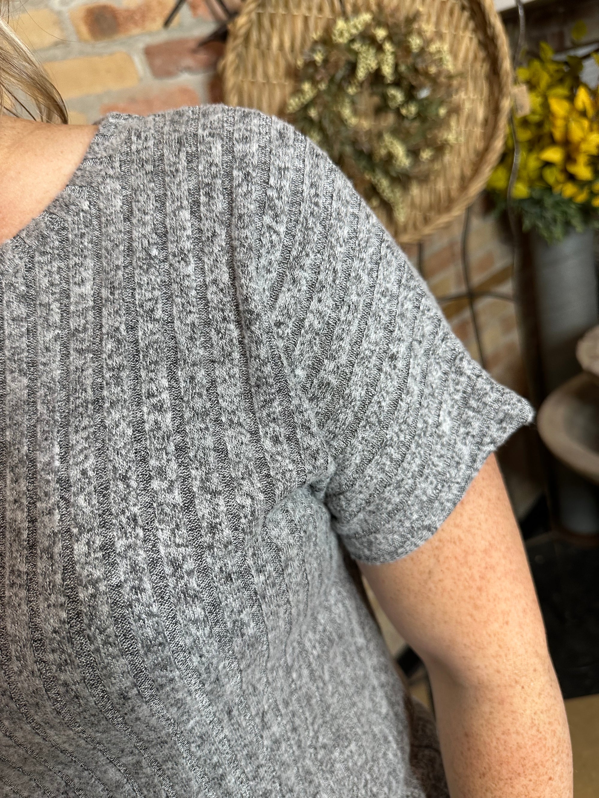 Soft, Knit Ribbed Top | Grey