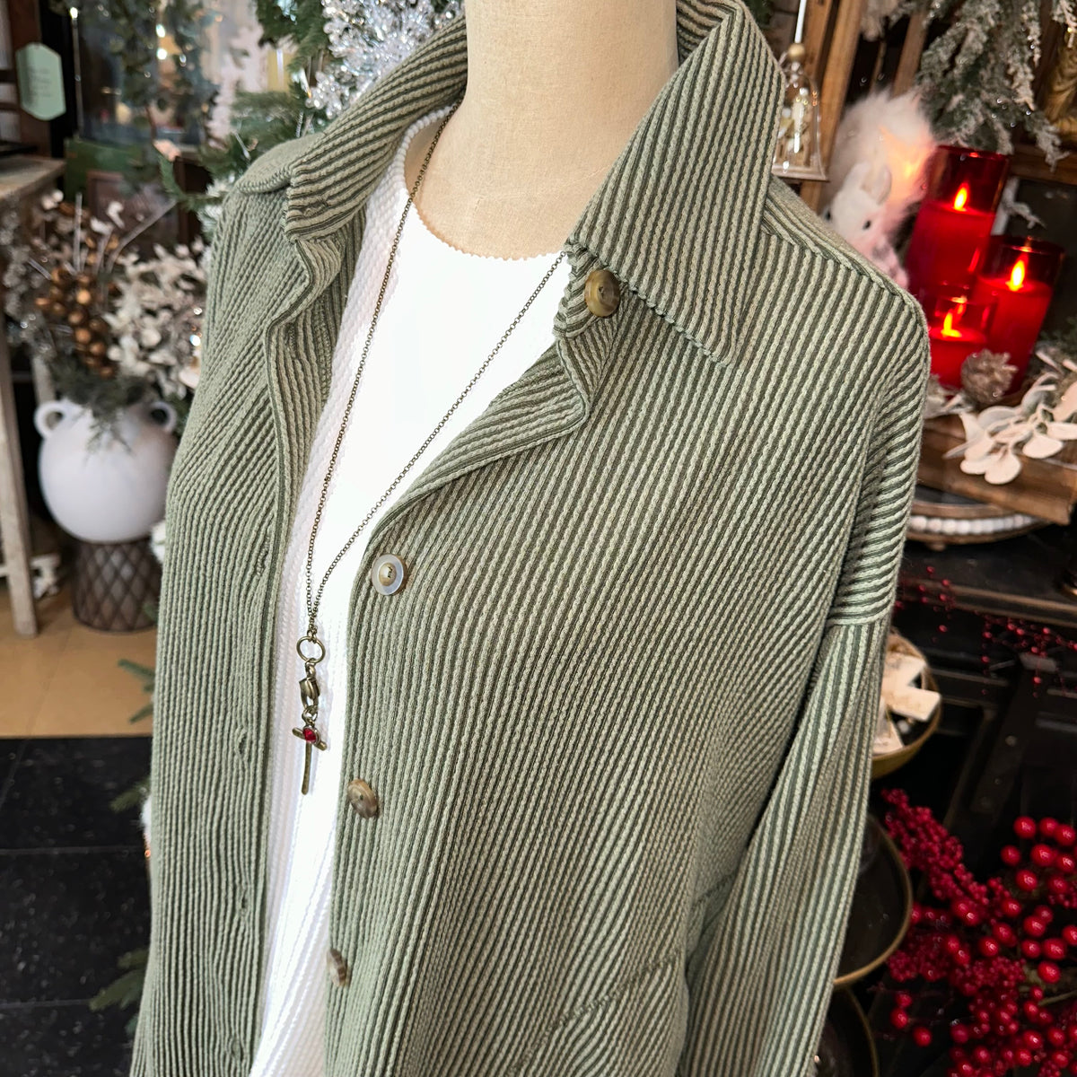 Ribbed Button-Up | Olive