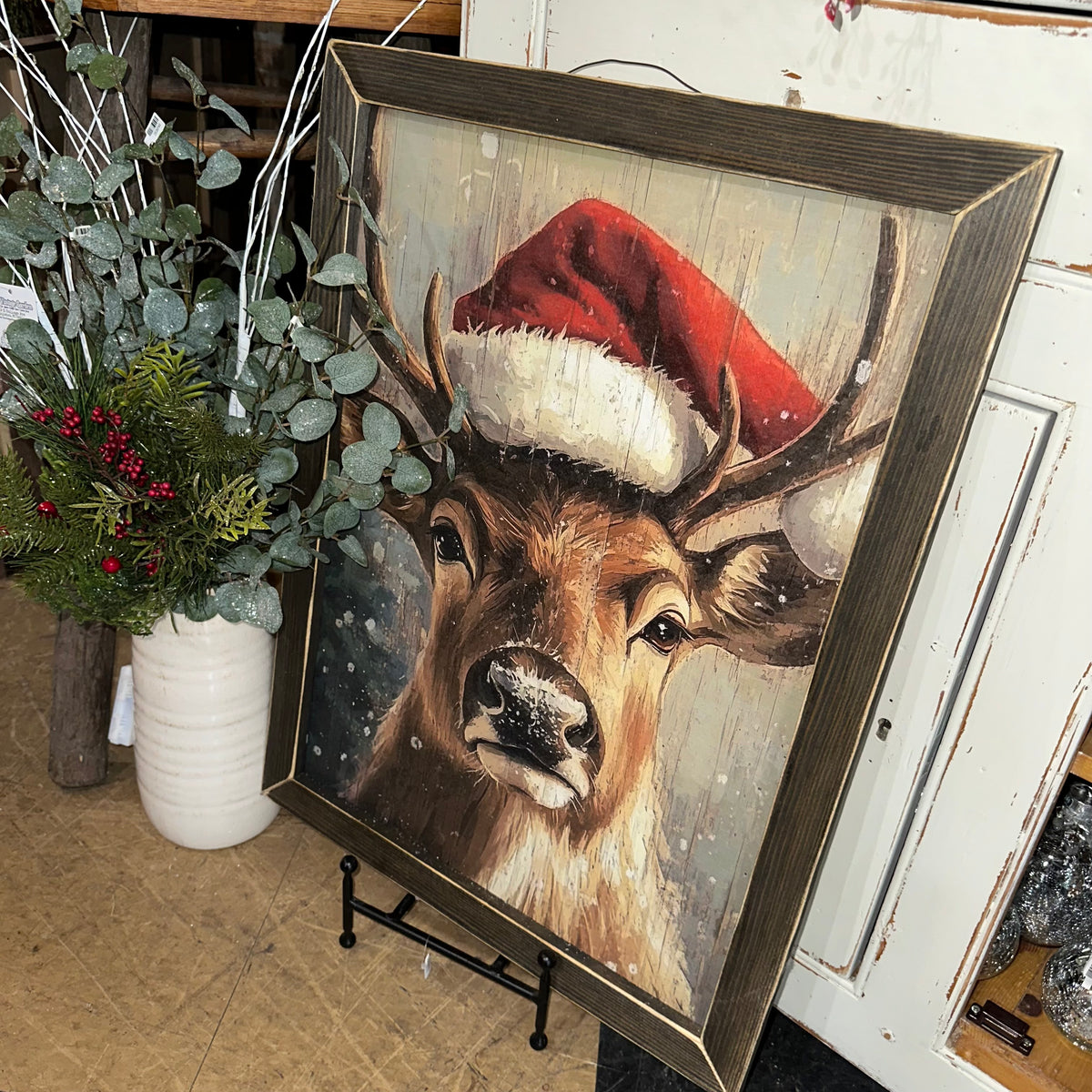 Reindeer with Santa Hat | Wall Art
