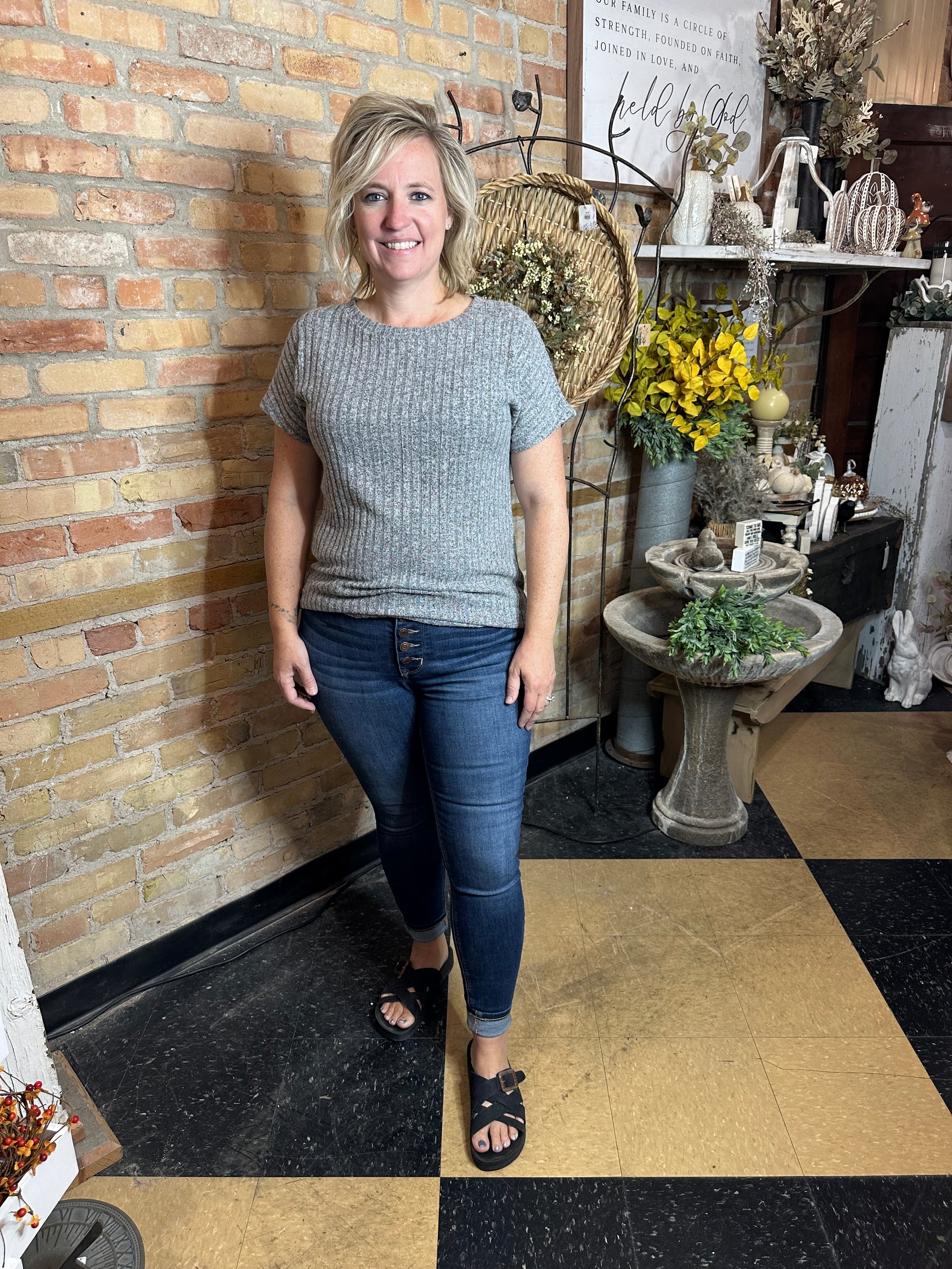 Soft, Knit Ribbed Top | Grey