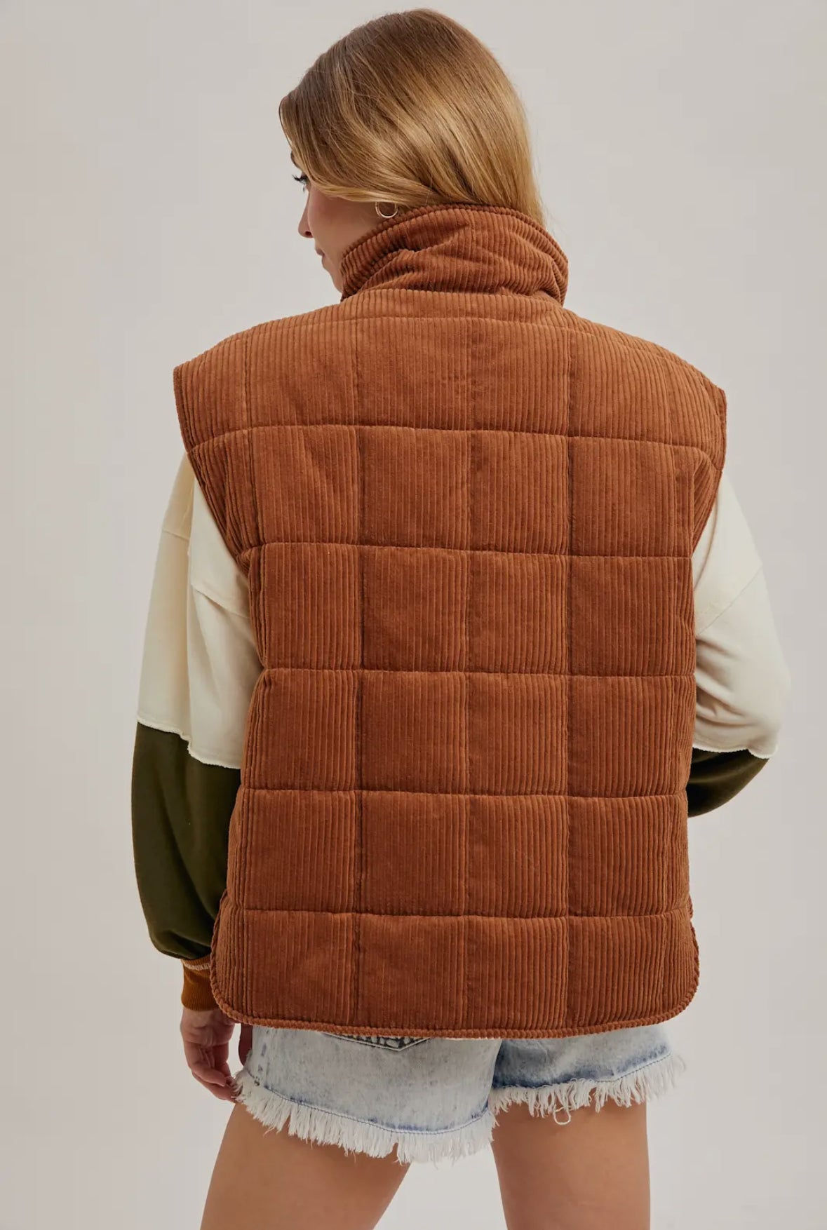 Corduroy Quilted Puffer Vest | Chestnut