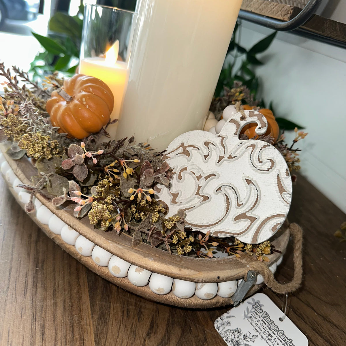 Beaded Tray &amp; Candles | Autumn Tabletop Display