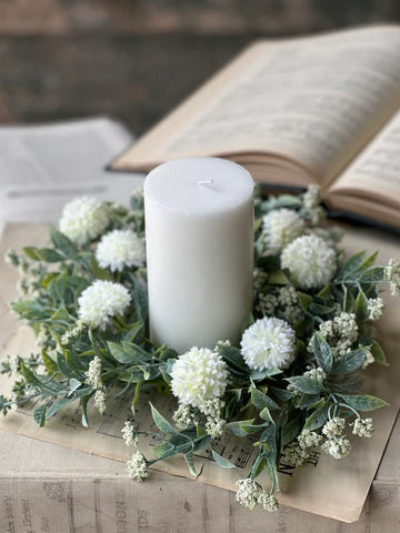 Pom Pom Blooms Candle Ring | Cream | 10&quot;