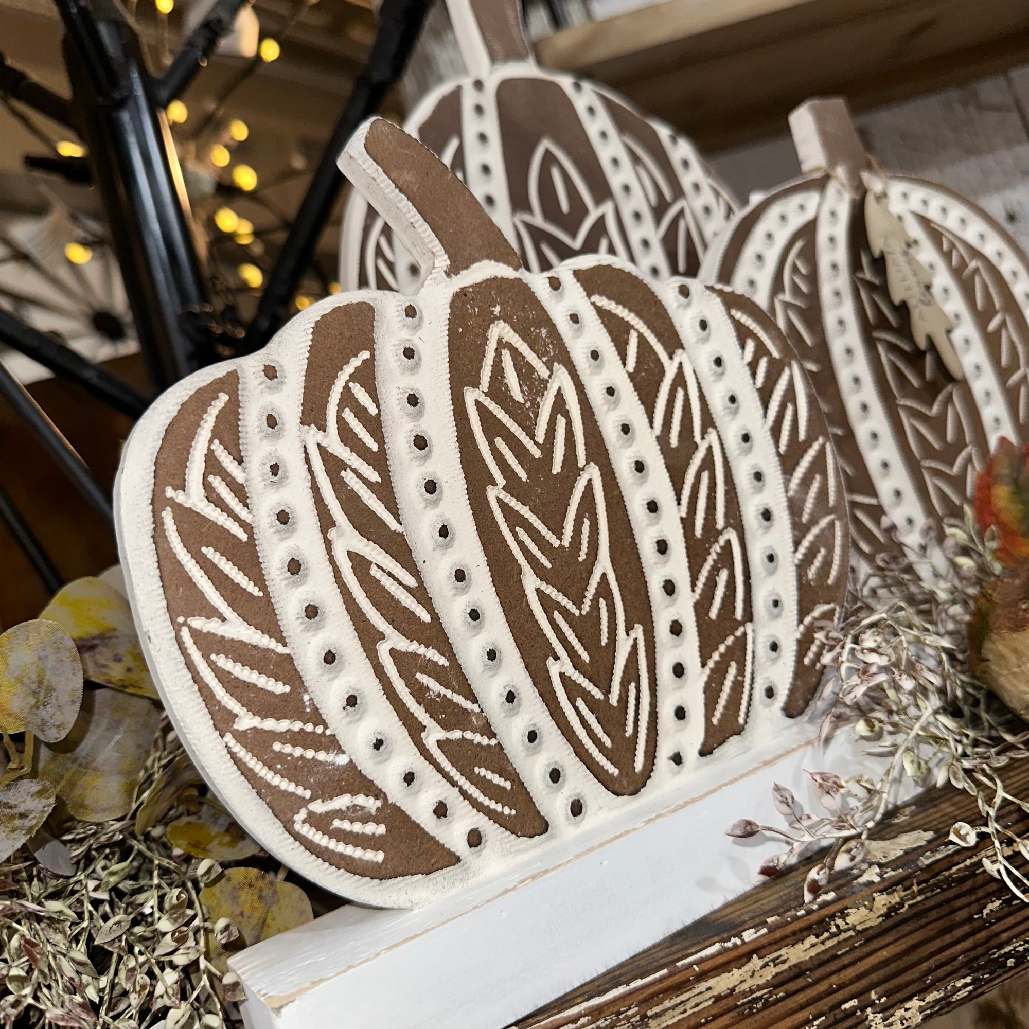 Carved Wood Harvest Pumpkin