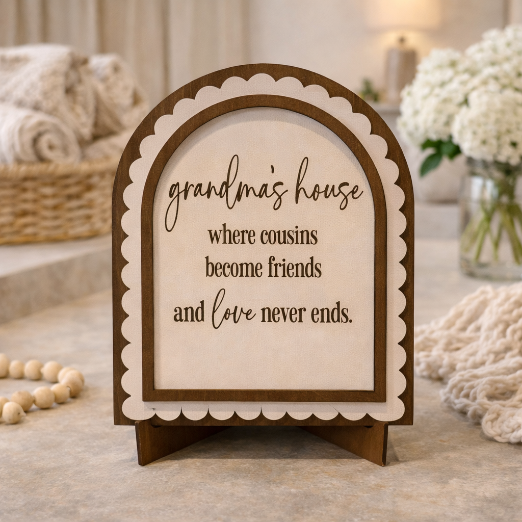 Grandma’s House… Where Cousins Become Friends…  | Handmade Arched Art with Easel