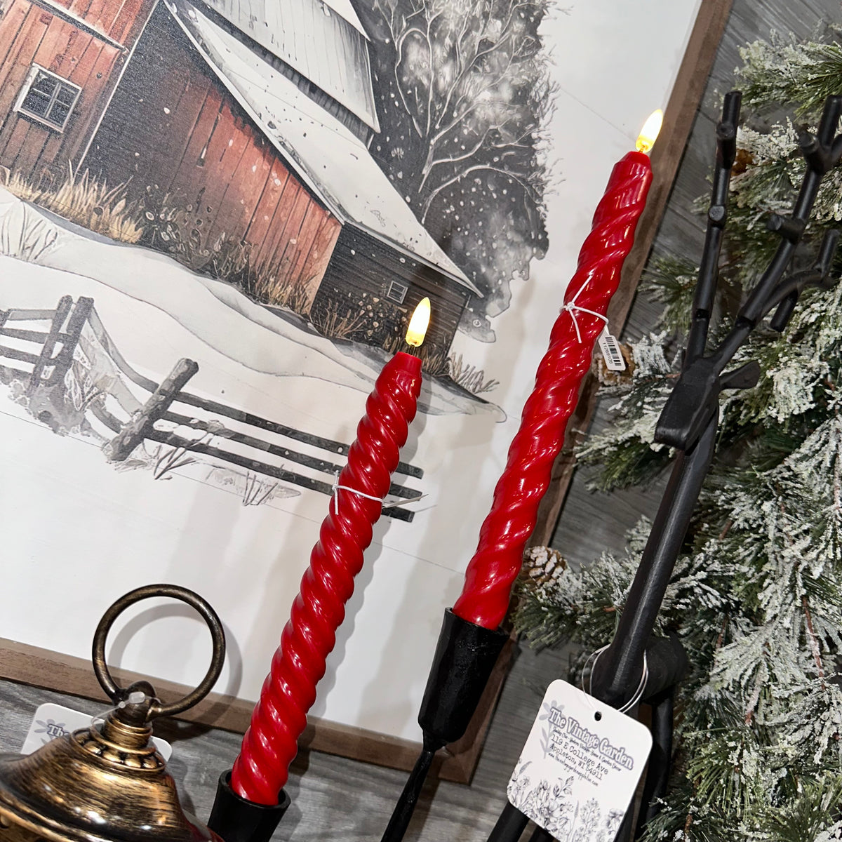 Taper Candle | Red Twisted Wax | Battery Operated