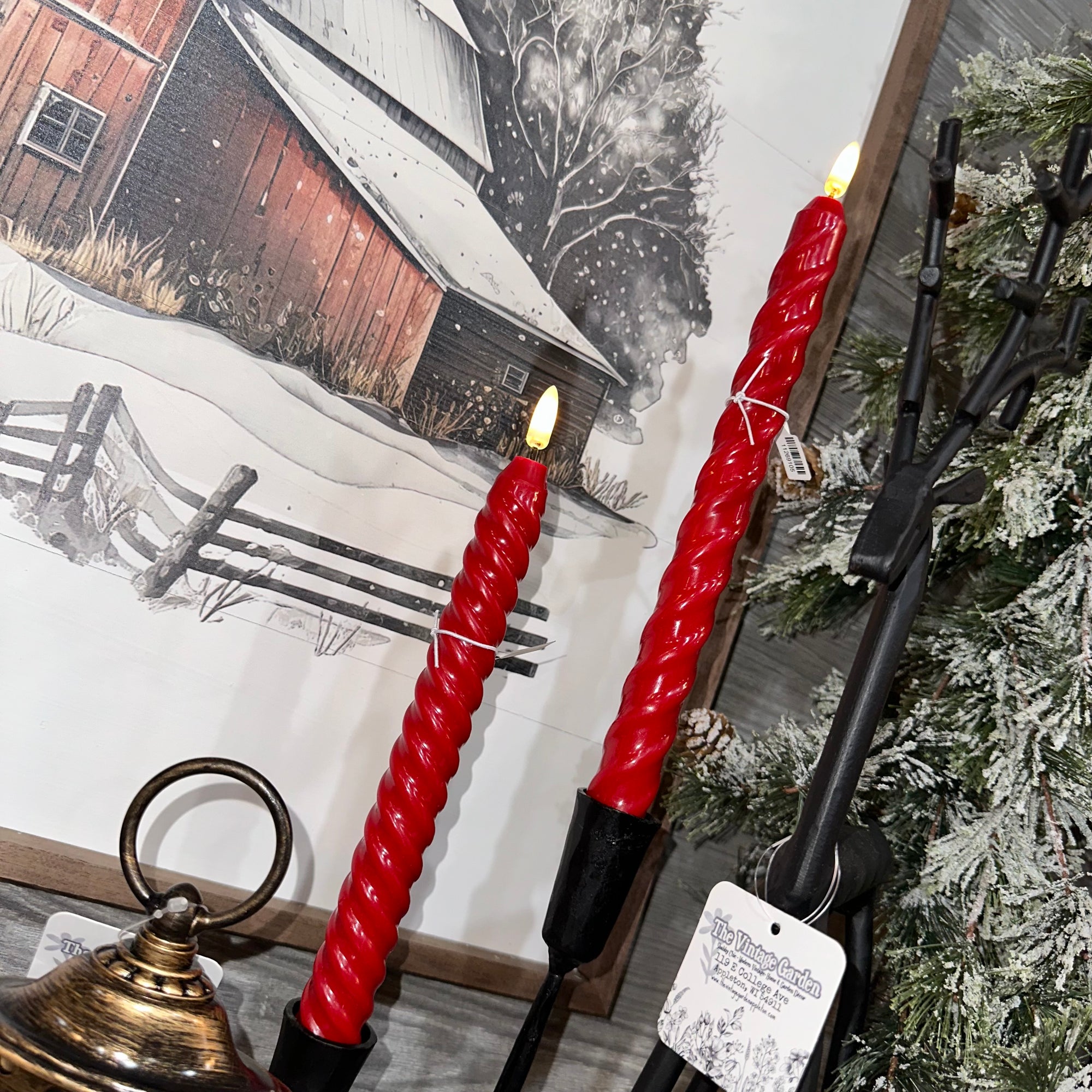 Taper Candle | Red Twisted Wax | Battery Operated