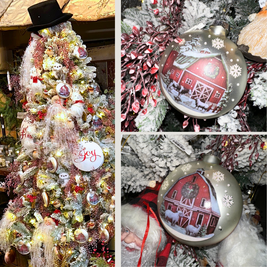 Glass Holiday Barn Disk | Ornament