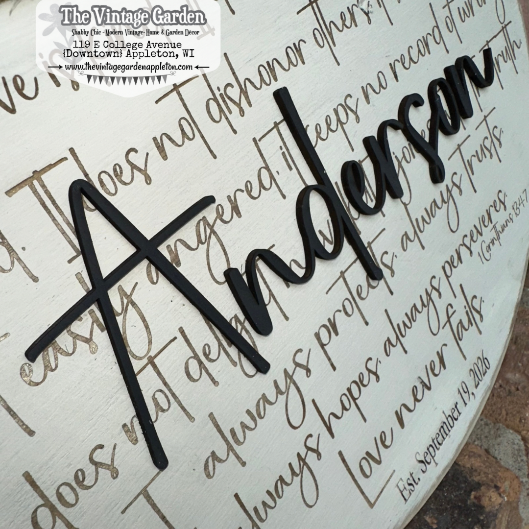 Love Never Fails | 1 Corinthians 13: 4-8 | Engagement, Wedding, Anniversary | Custom Sign