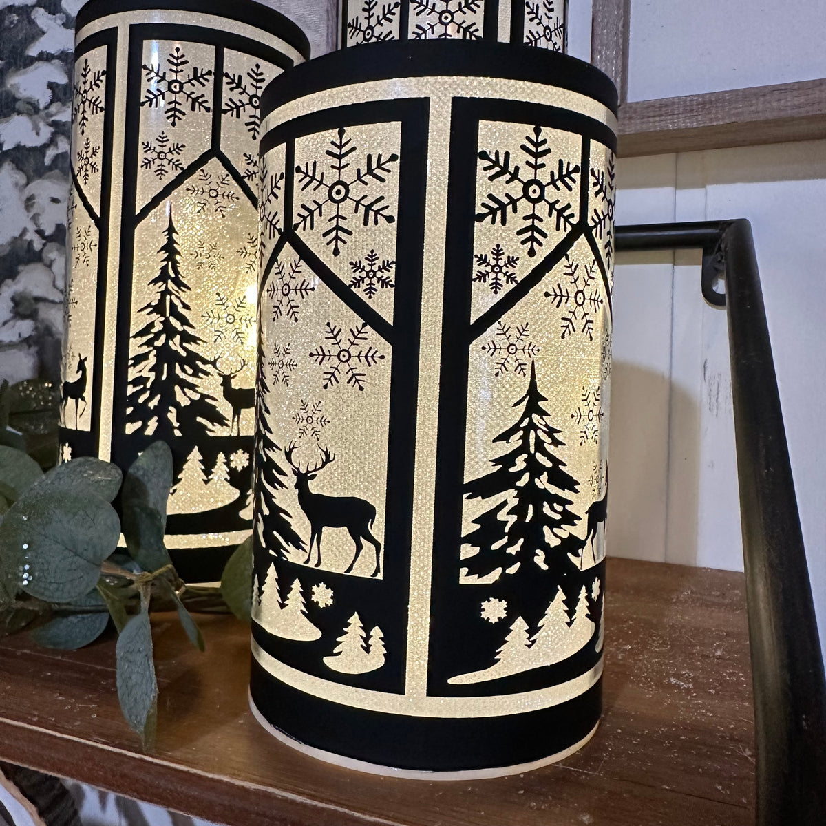 Winter Deer Lantern | Black | Battery Operated