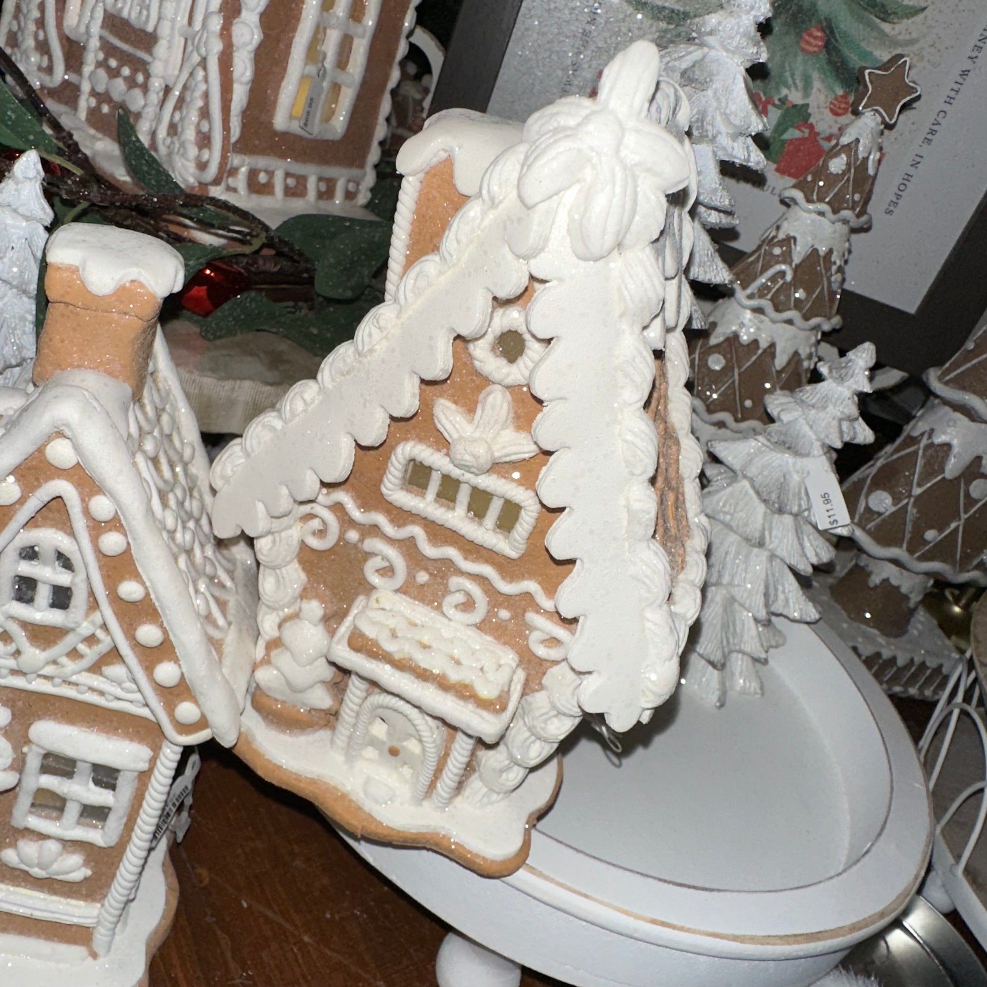 Lighted White Iced Gingerbread House | 7"