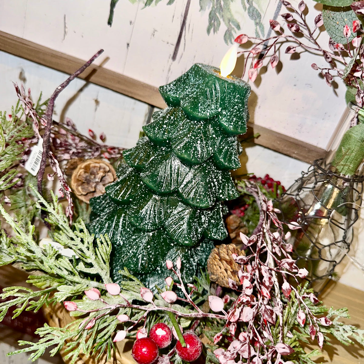 Frosted Tree Candle | Flicker Flame | Battery Operated