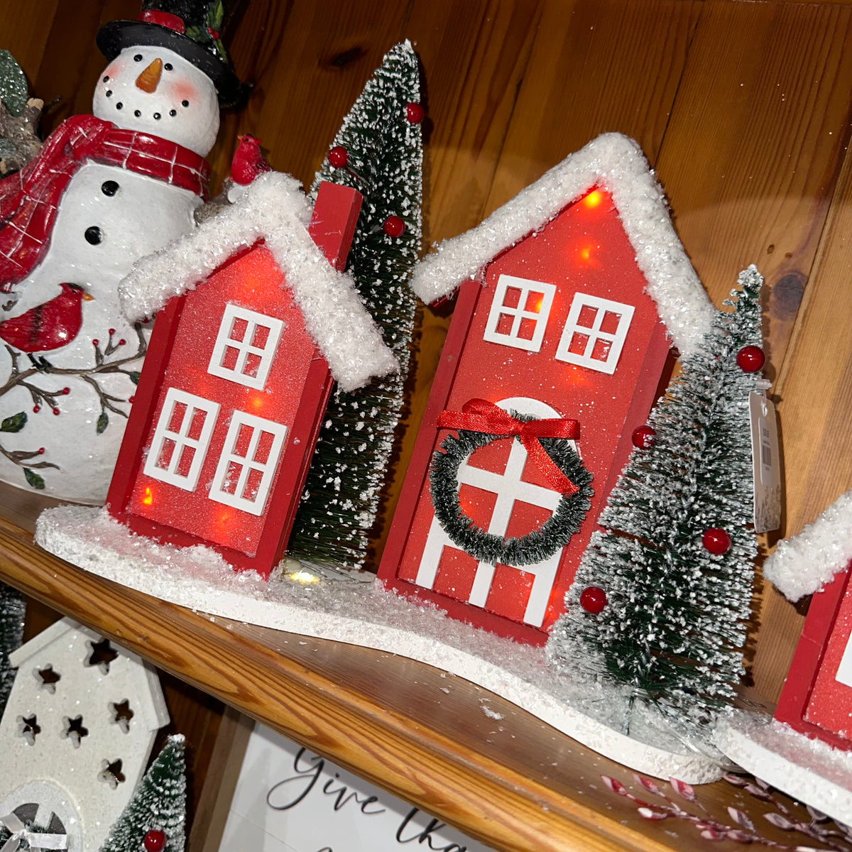 Red Houses Tabletop Silhouette Setting | Battery Operated