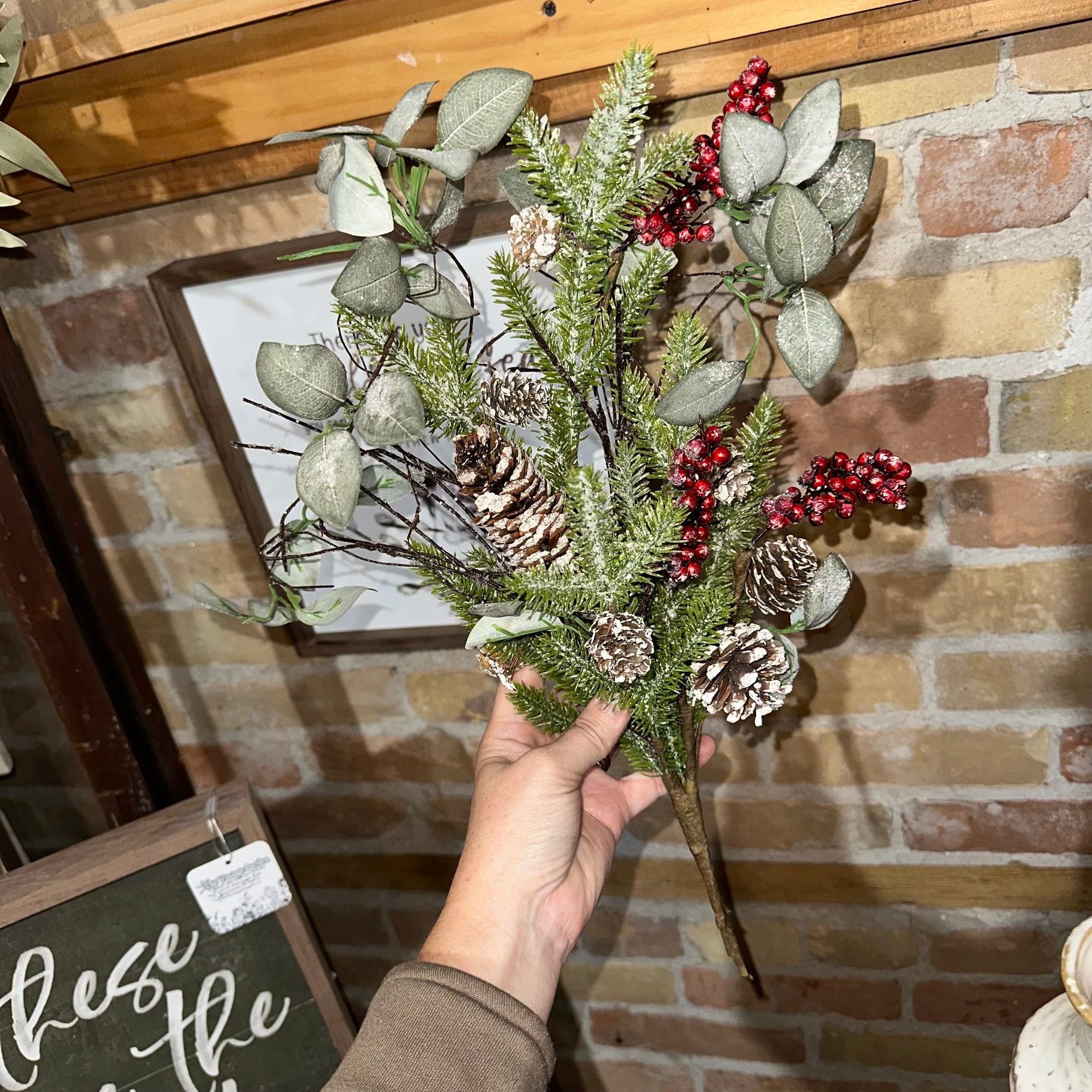 Pine, Red Berries & Pinecones Bush