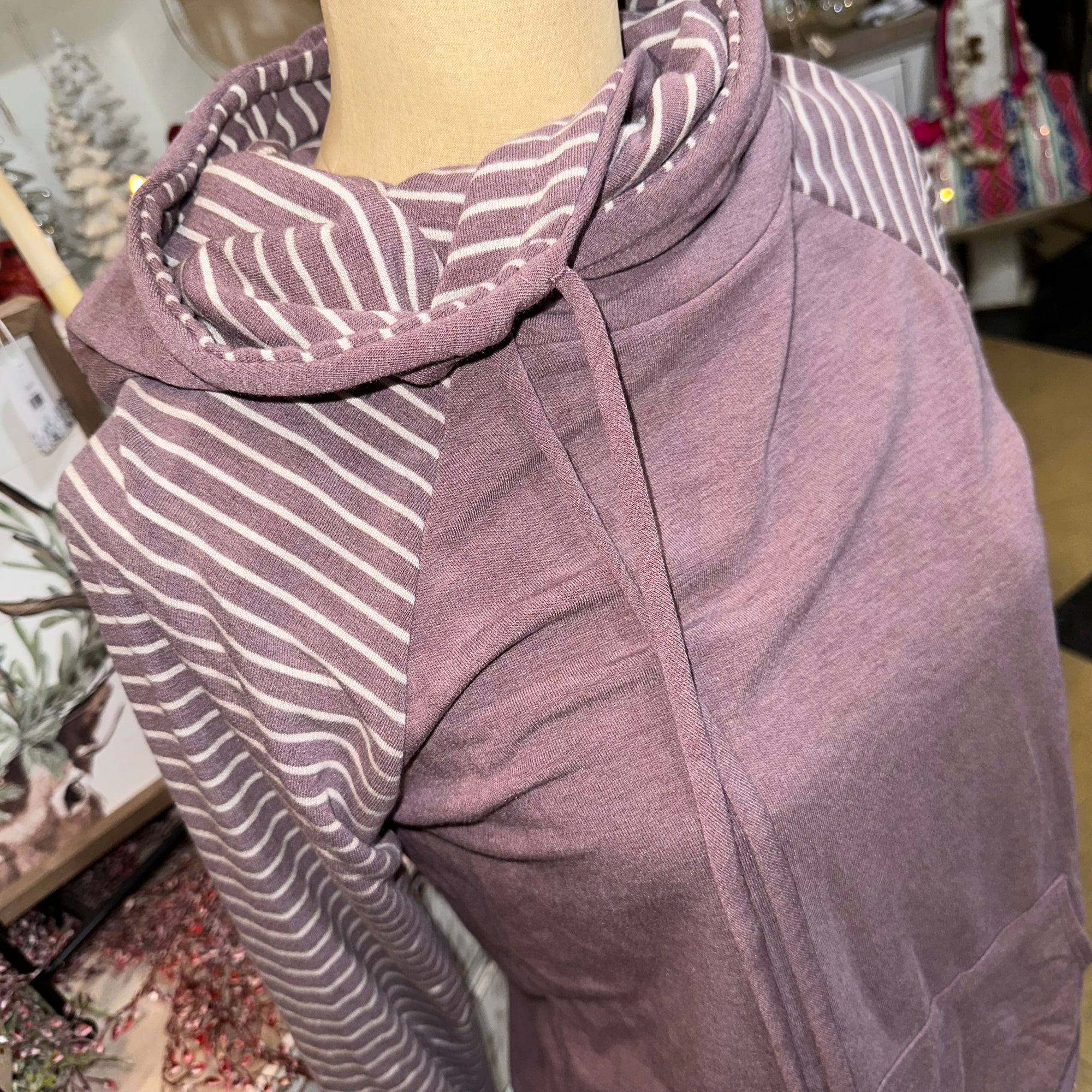 Striped Drawstring Hoodie | Mulberry, Navy, Olive