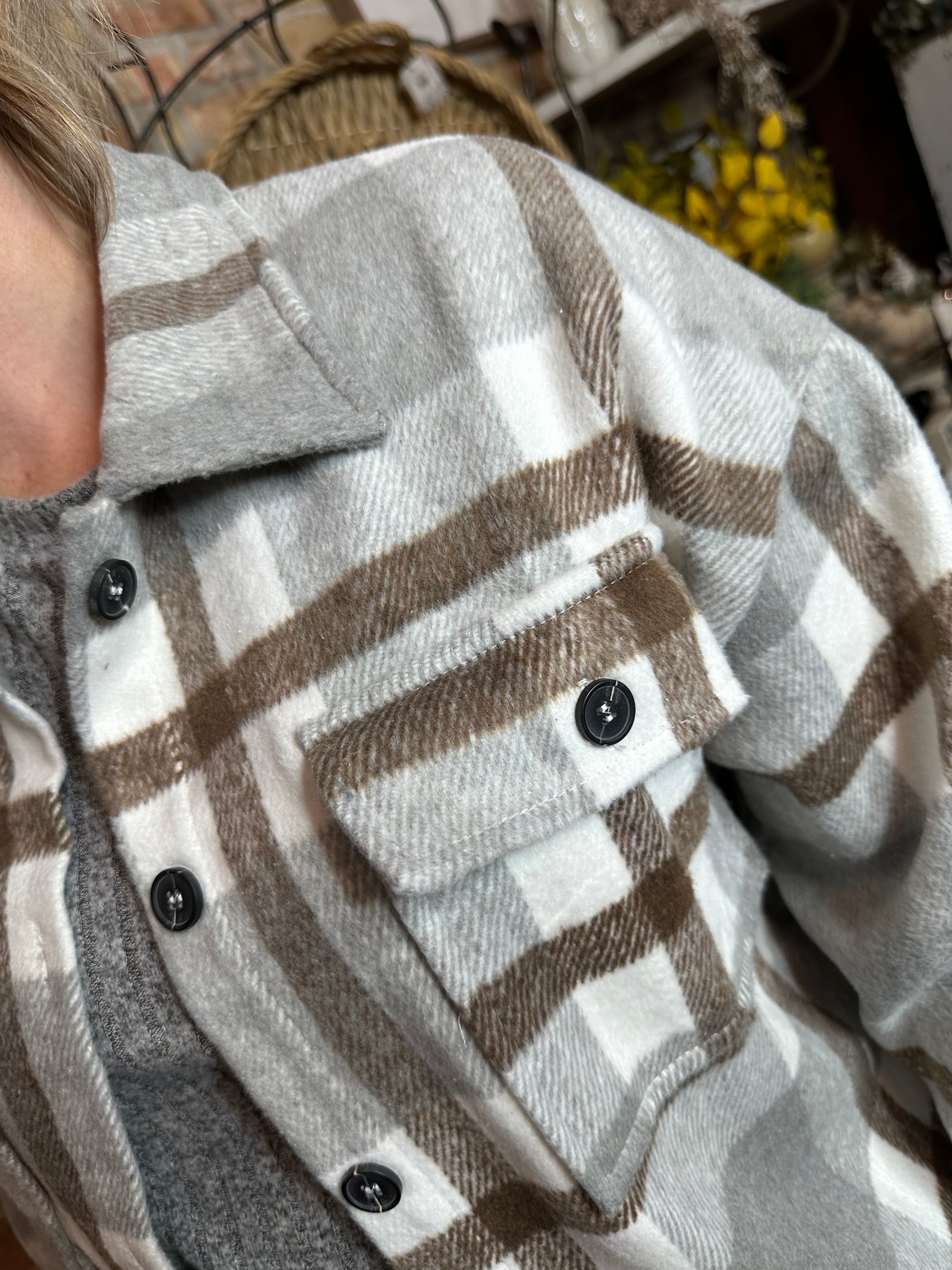 Plaid Button Up Flannel | Grey & Brown