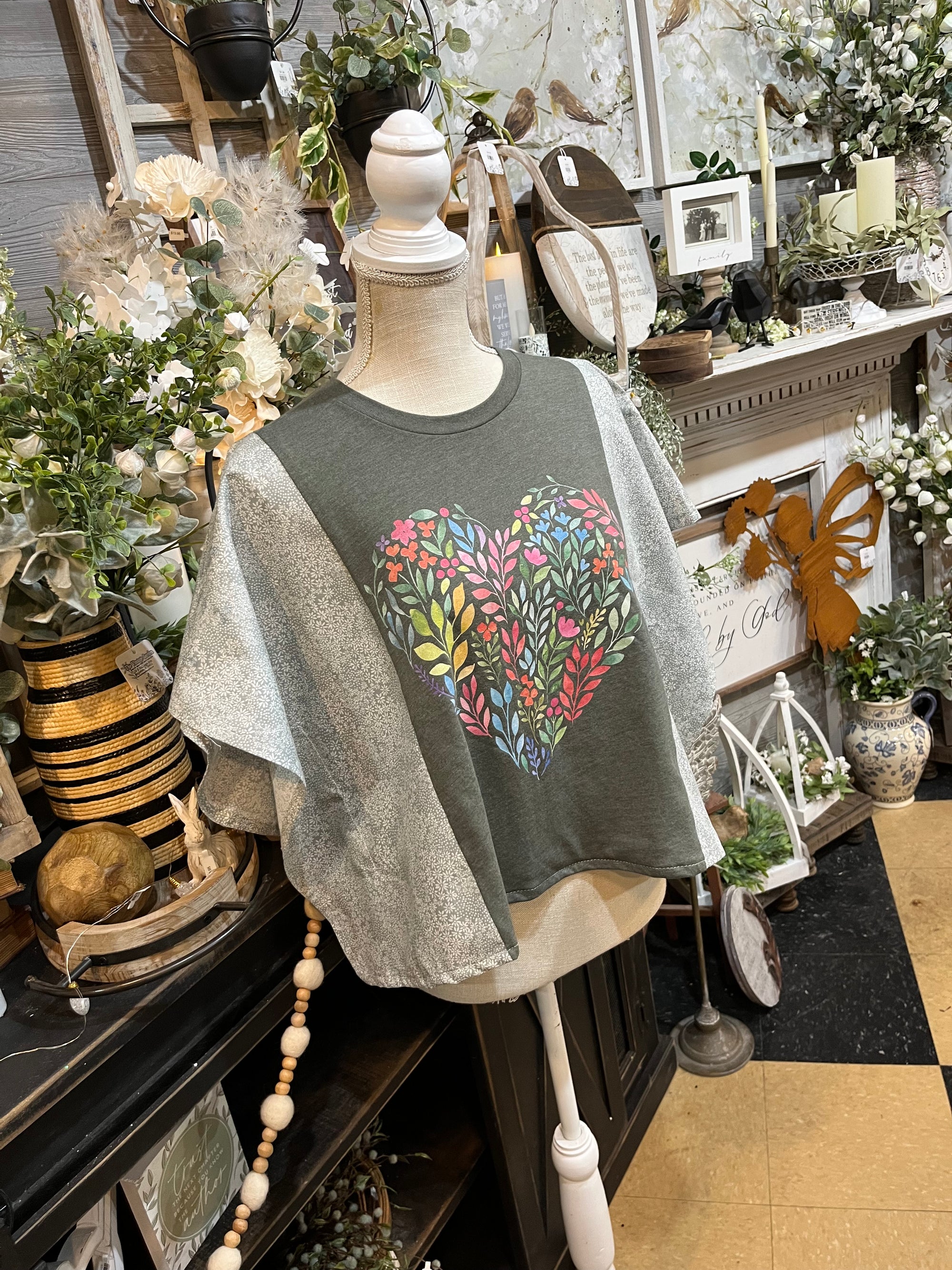 Handmade Flutter Sleeves Top | Reclaimed Floral Heart Graphic Tee