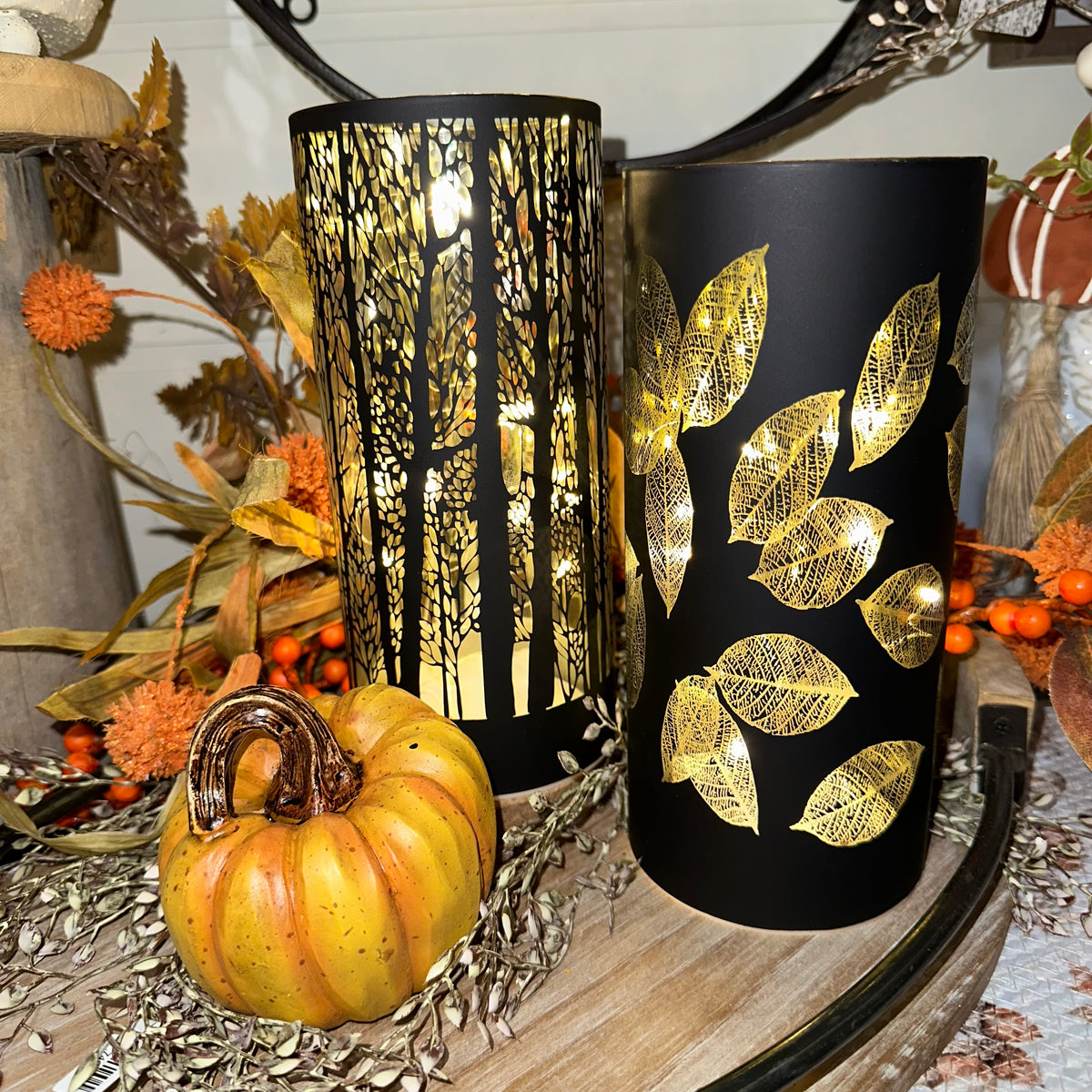 Lighted Harvest Glass Luminary