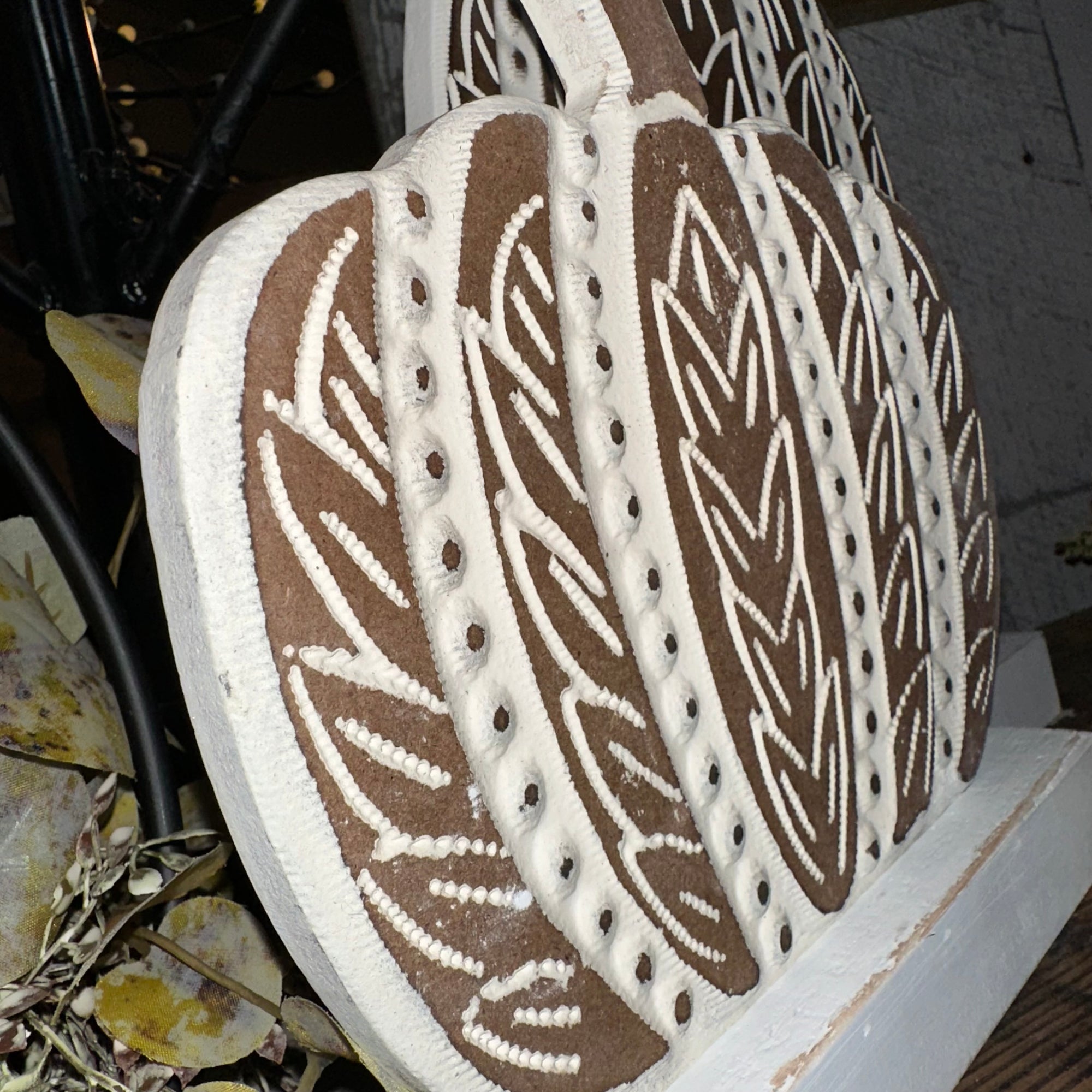 Carved Wood Harvest Pumpkin