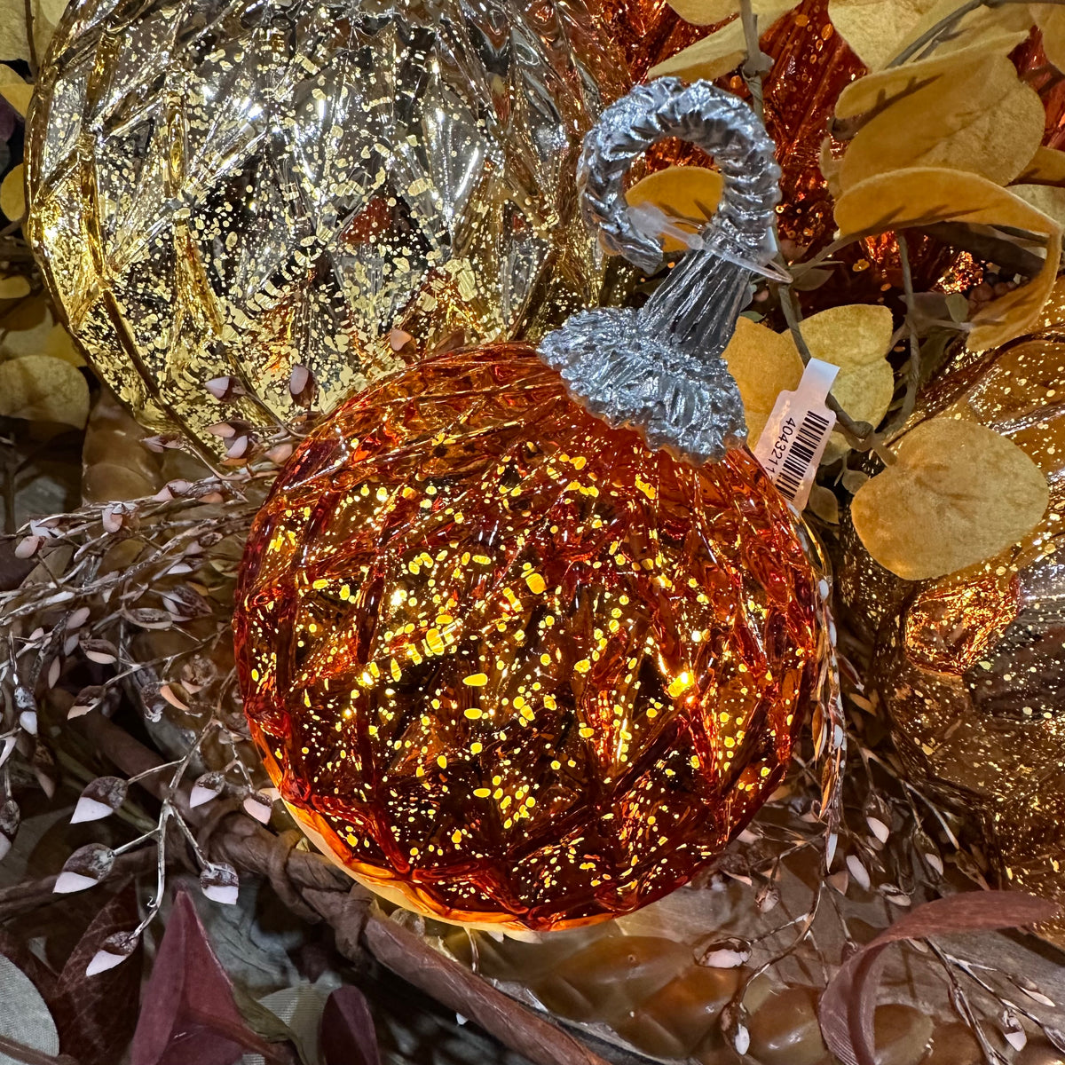 Lighted Pumpkin | Handblown Mercury Glass