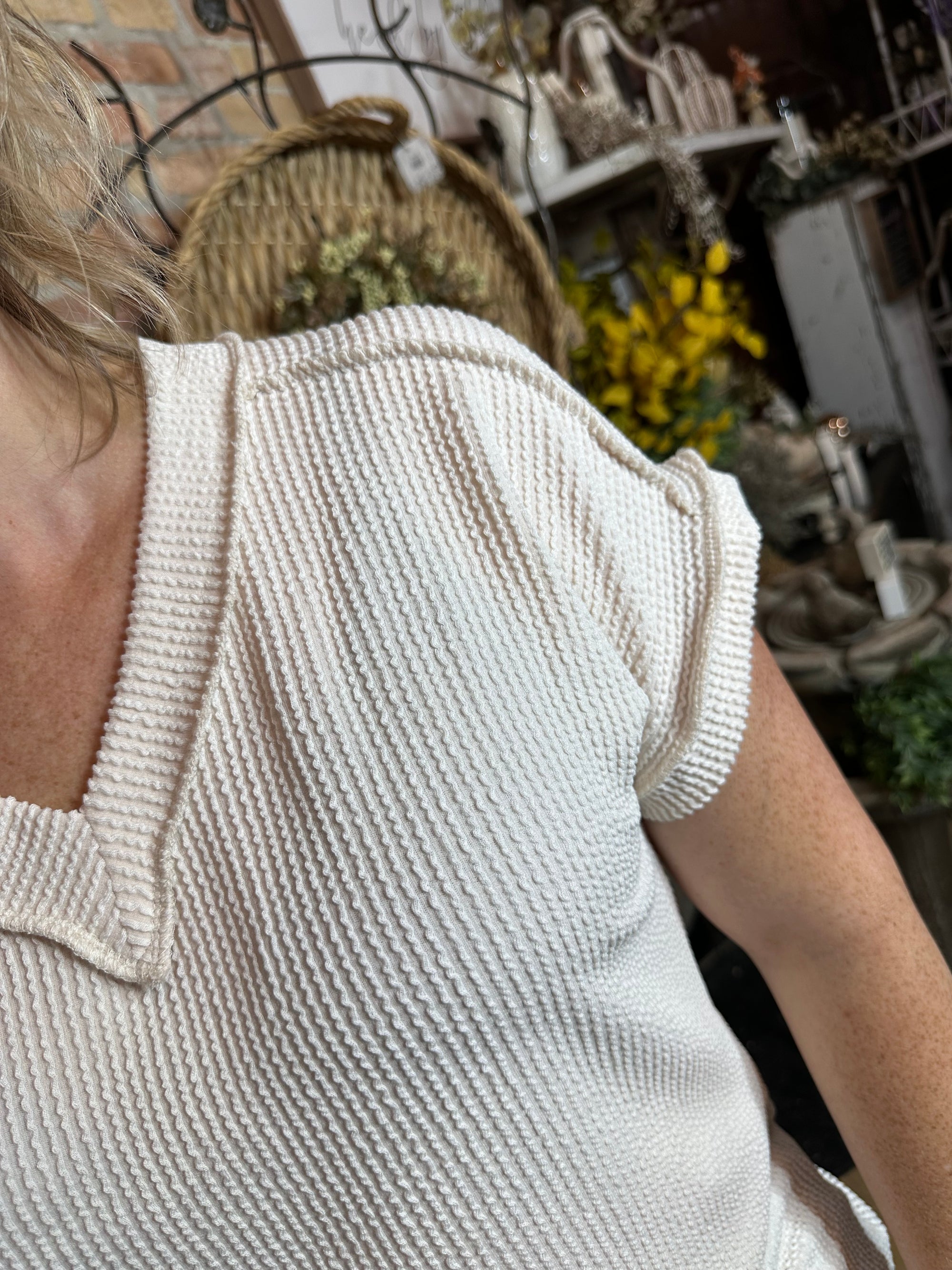 Ribbed V-Neck Top | Cream