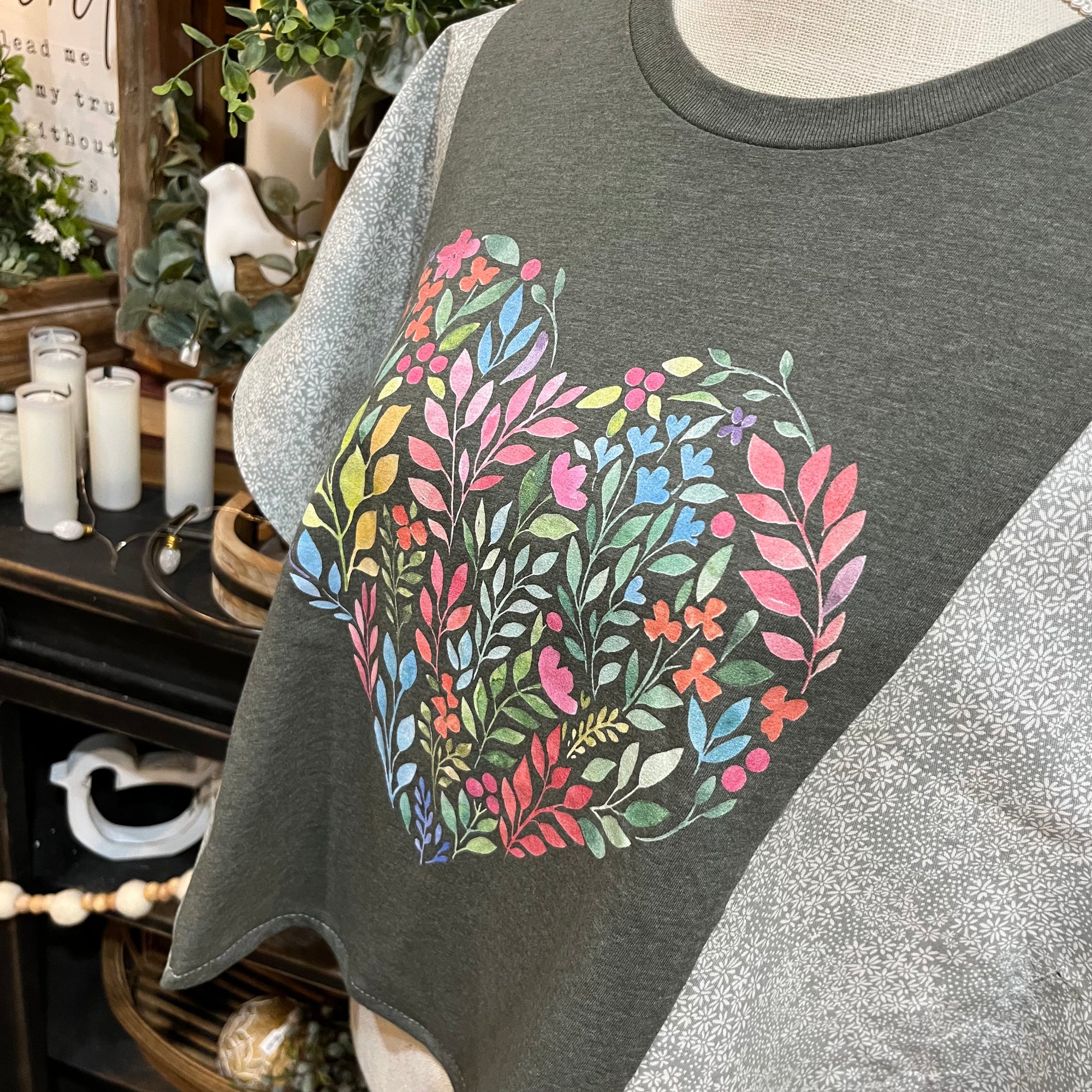 Handmade Flutter Sleeves Top | Reclaimed Floral Heart Graphic Tee