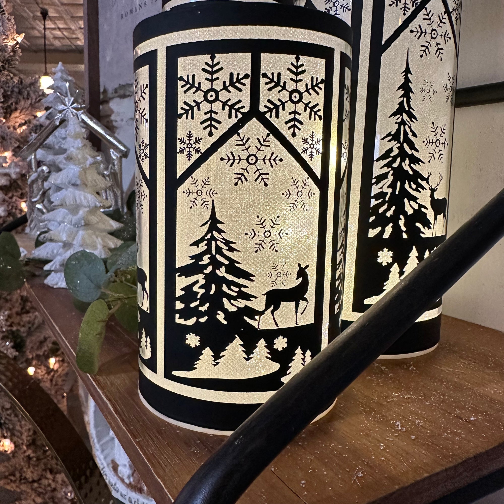 Winter Deer Lantern | Black | Battery Operated
