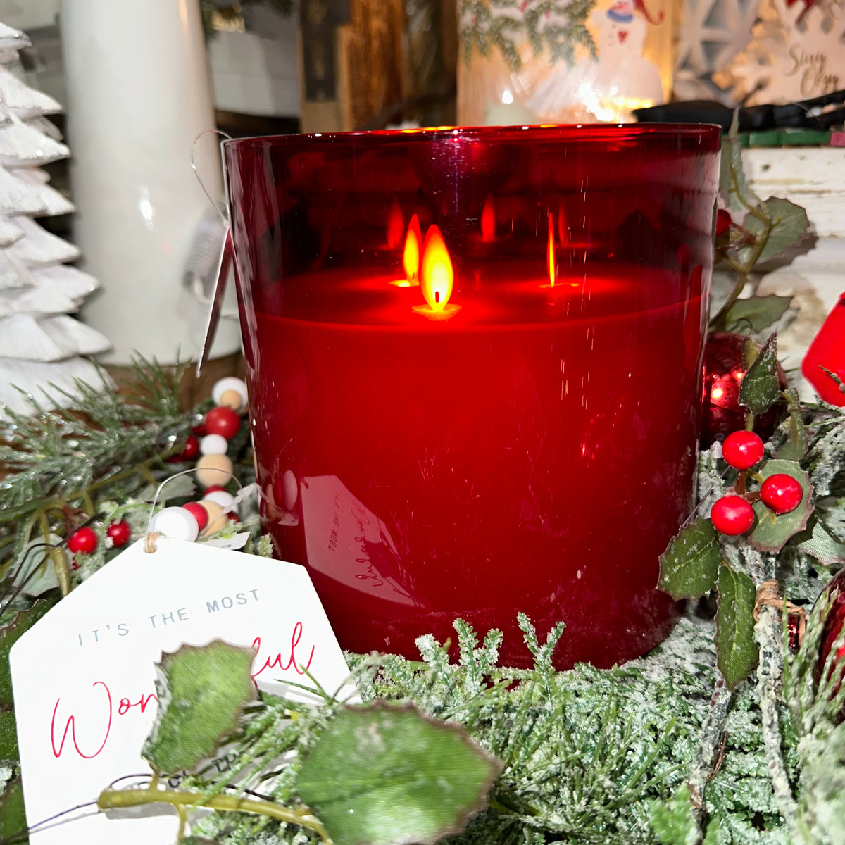 Glass Vase Candle | Red | Battery Operated | 6x6&quot;