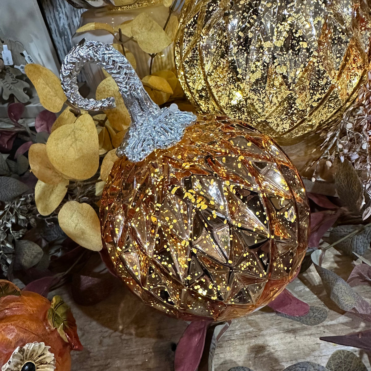Lighted Pumpkin | Handblown Mercury Glass