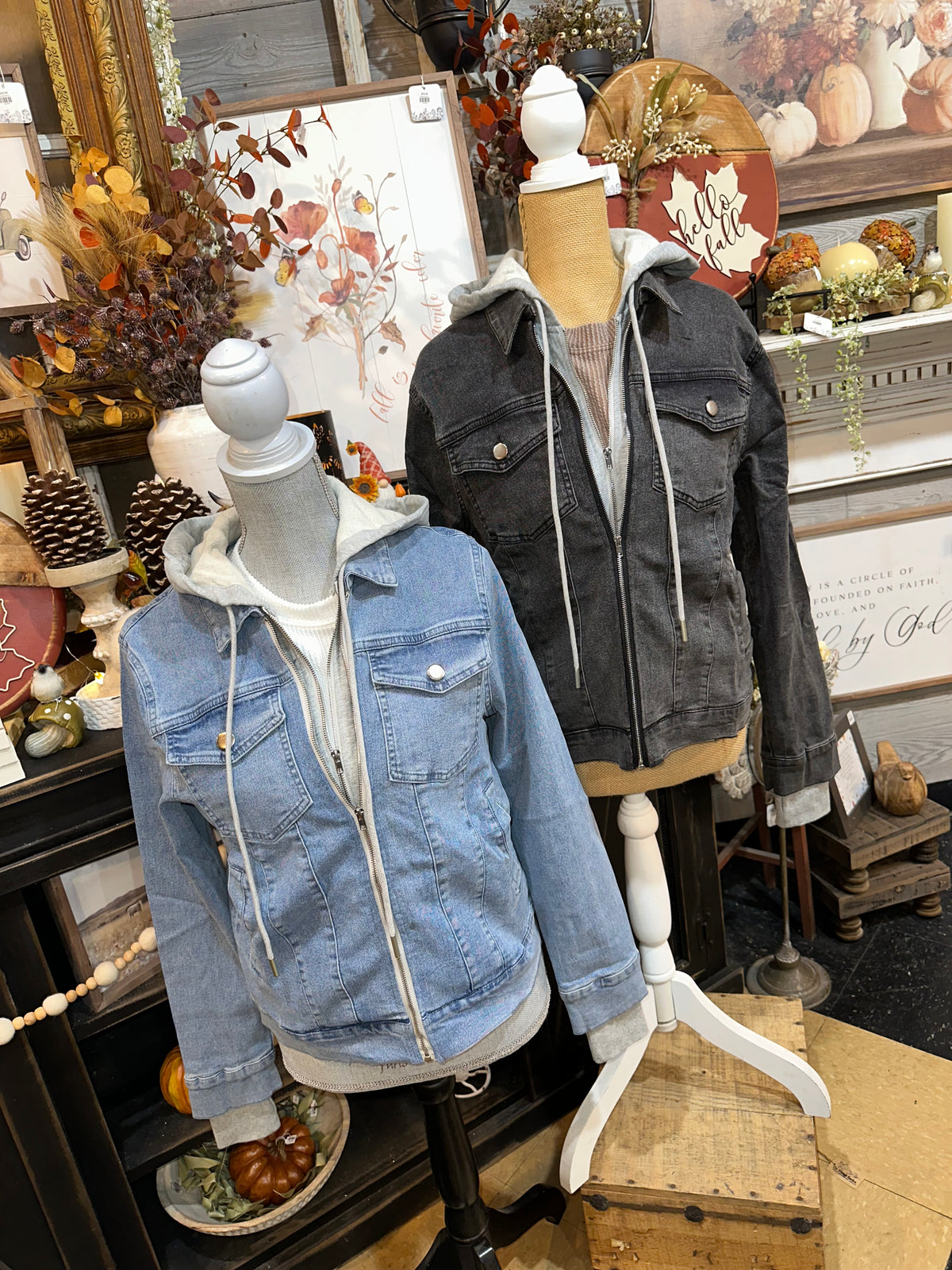 Hooded Jean Jacket | Black Wash or Denim Blue