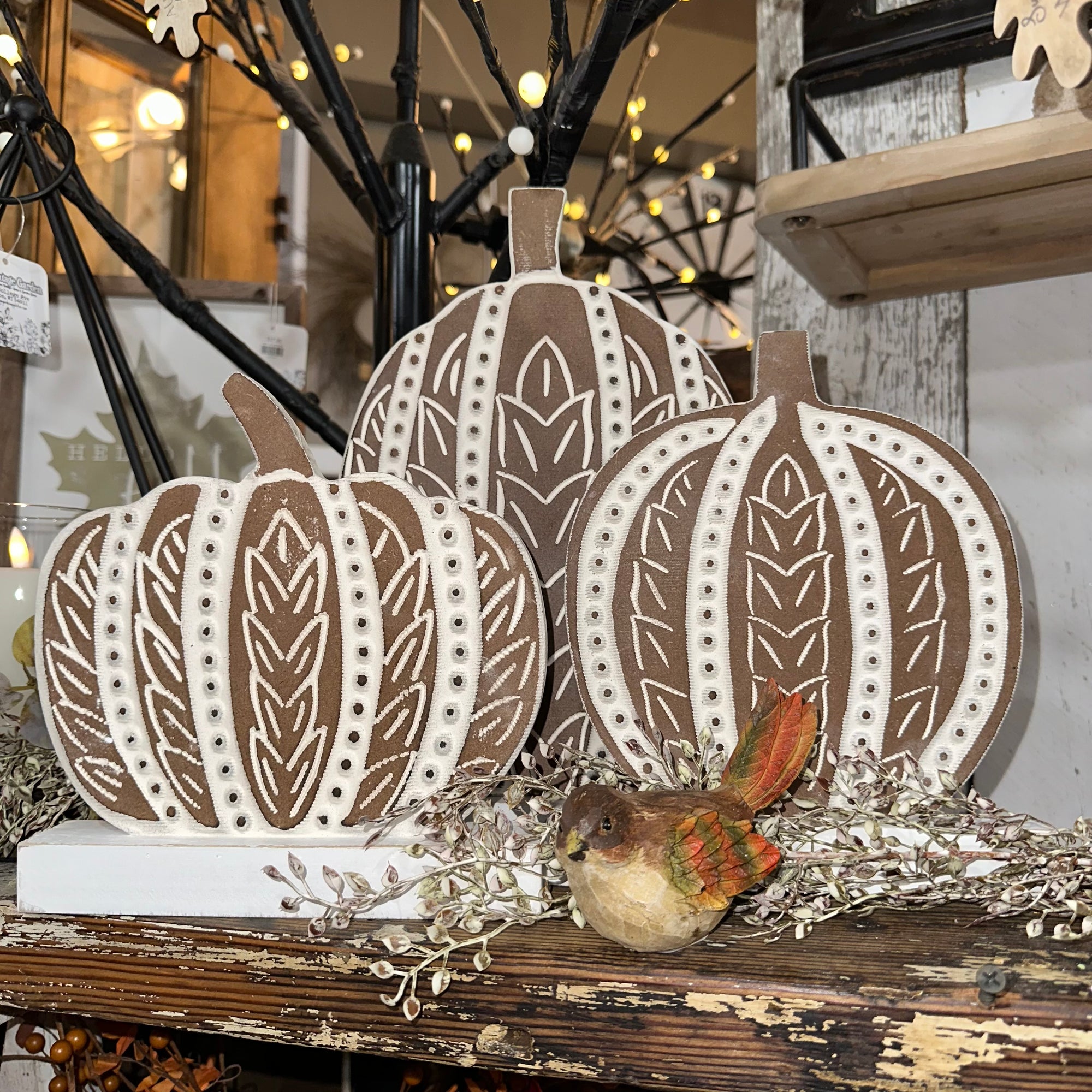 Carved Wood Harvest Pumpkin