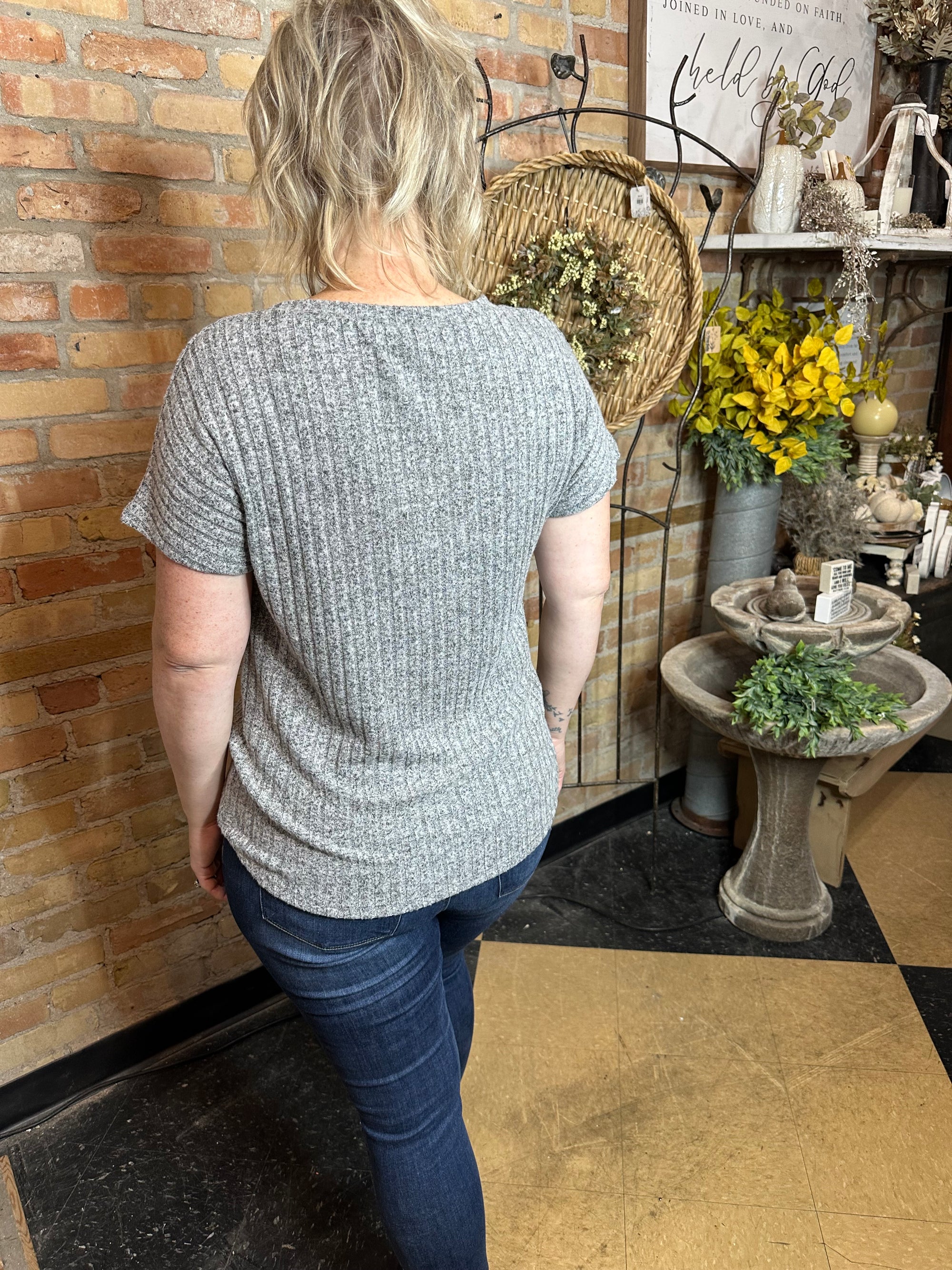 Soft, Knit Ribbed Top | Grey