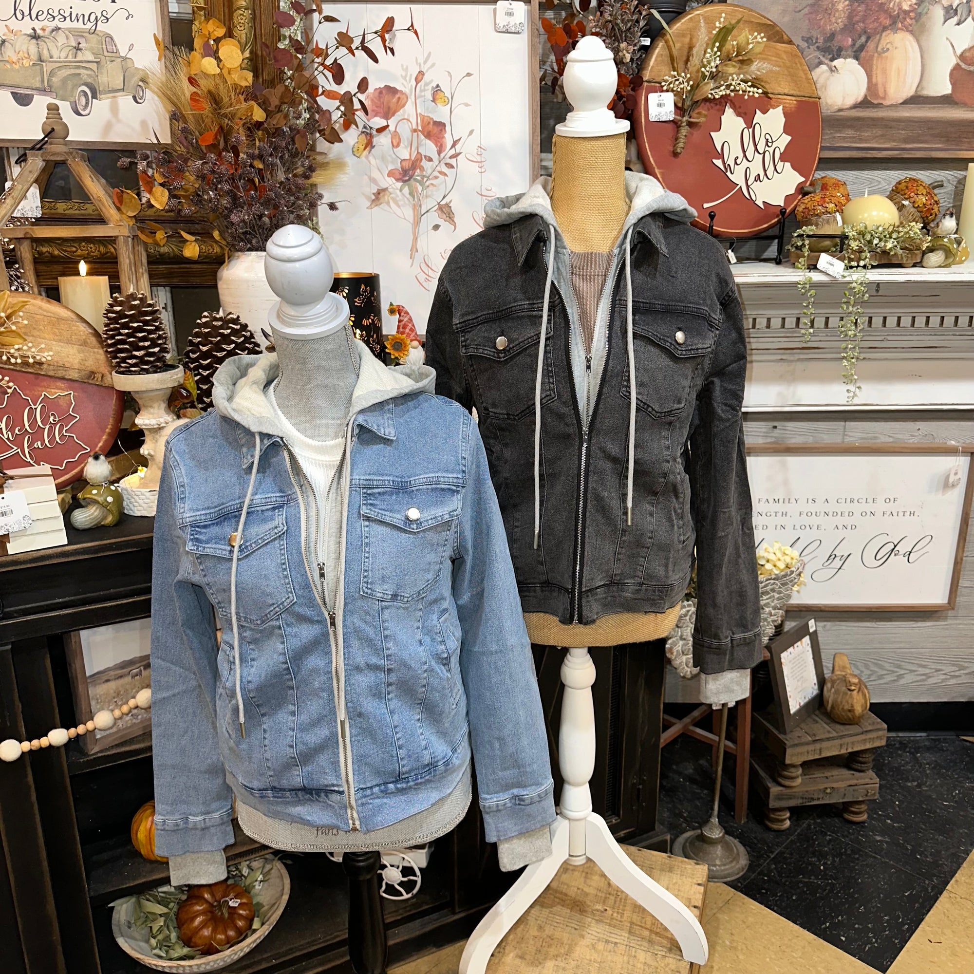 Hooded Jean Jacket | Black Wash or Denim Blue