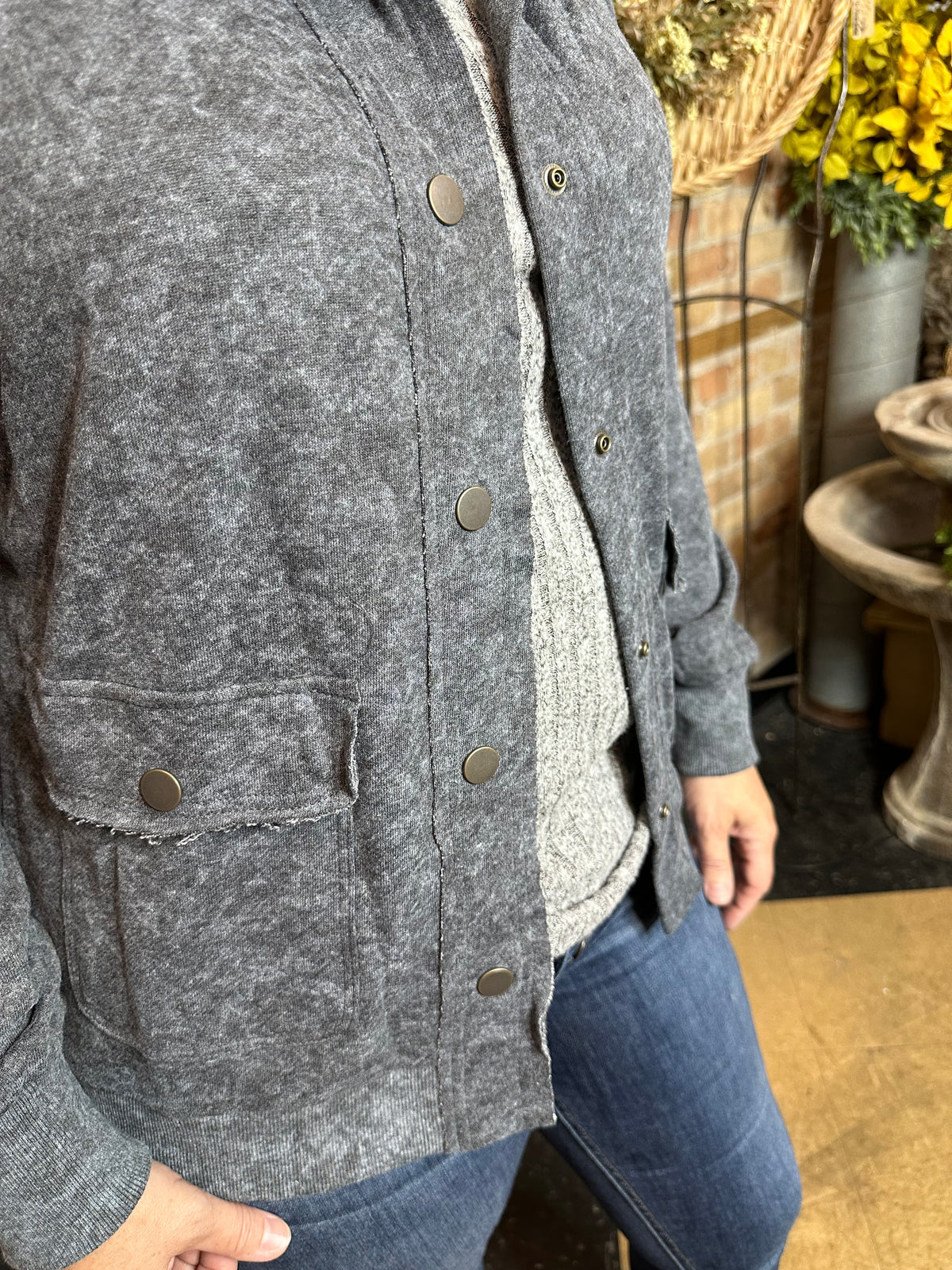 Washed Charcoal Button-Up | Snap Buttons