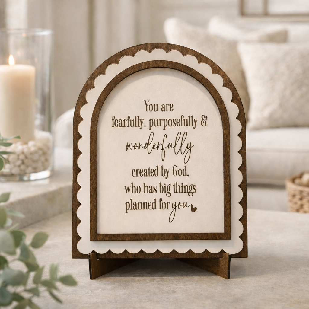 Fearfully & Wonderfully Made Sign | Christian Gift for Girls | Handmade Wood Arch