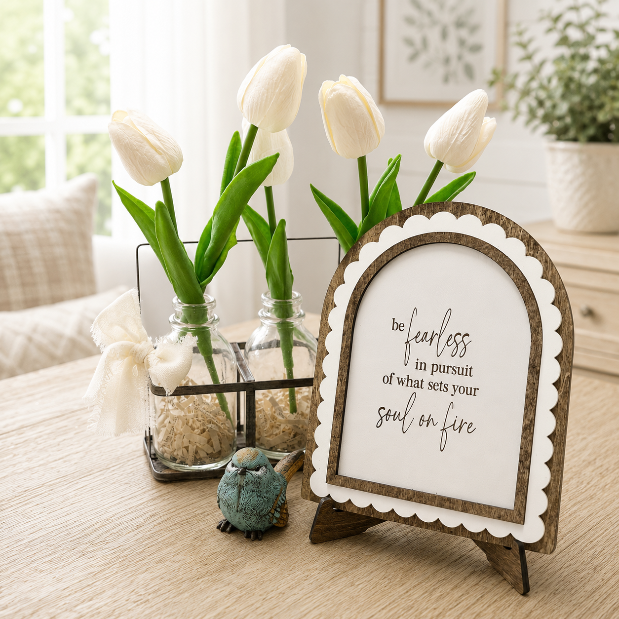 Be Fearless in Pursuit of What Sets Your Soul on Fire | Scalloped Arch Wood Sign