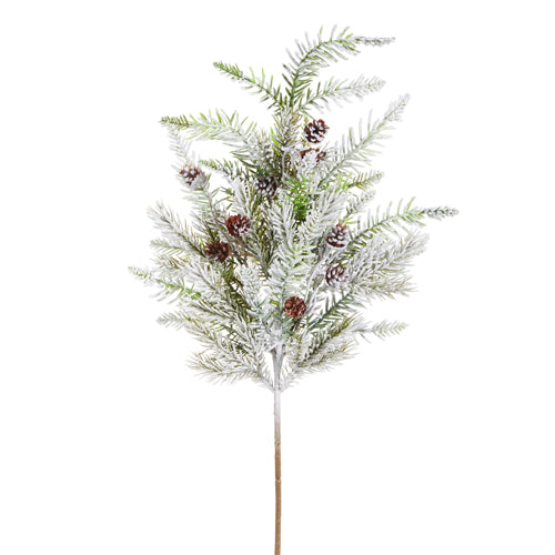 Flocked Pine Spray with Pinecones | 28&quot;