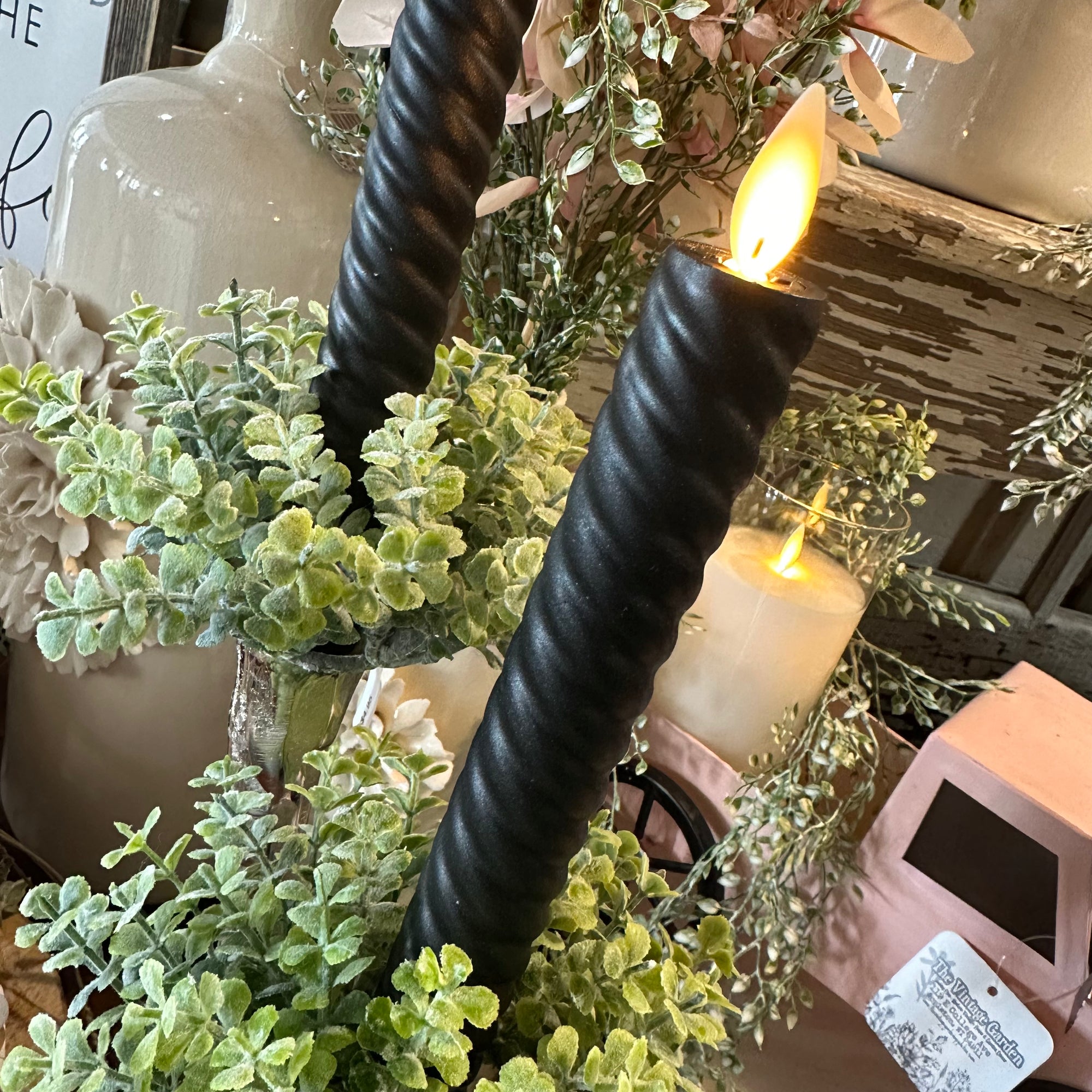 Taper Candle | Black Spiral | Flicker Flame | Battery Operated