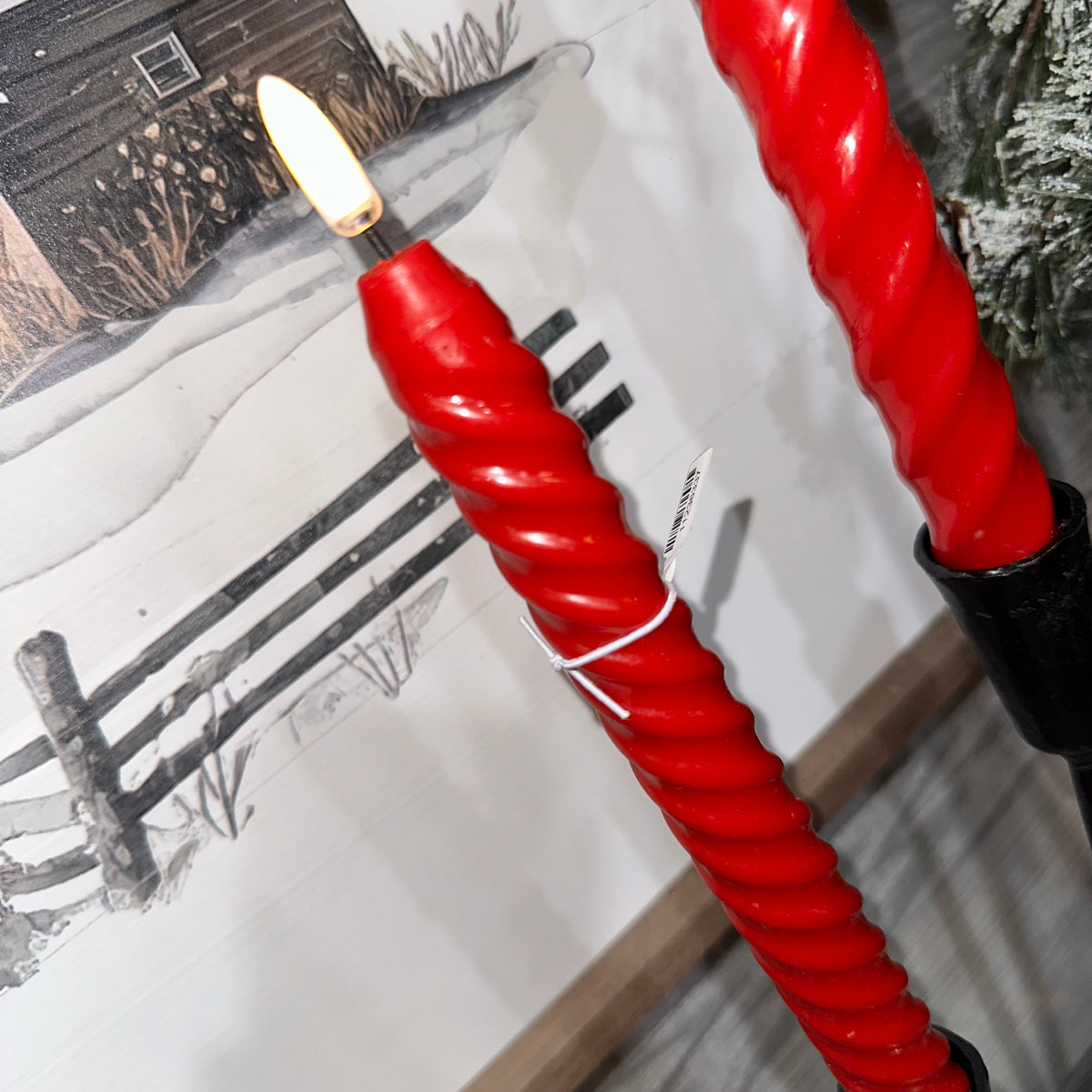 Taper Candle | Red Twisted Wax | Battery Operated