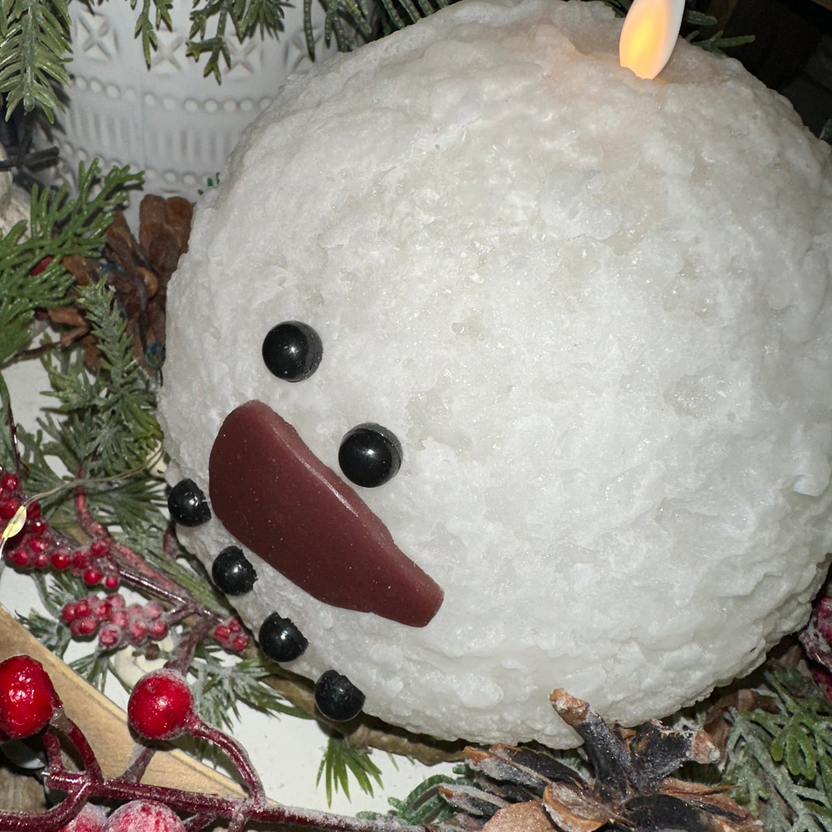 Snowman Snowball Candle | Flicker Flame | Battery Operated