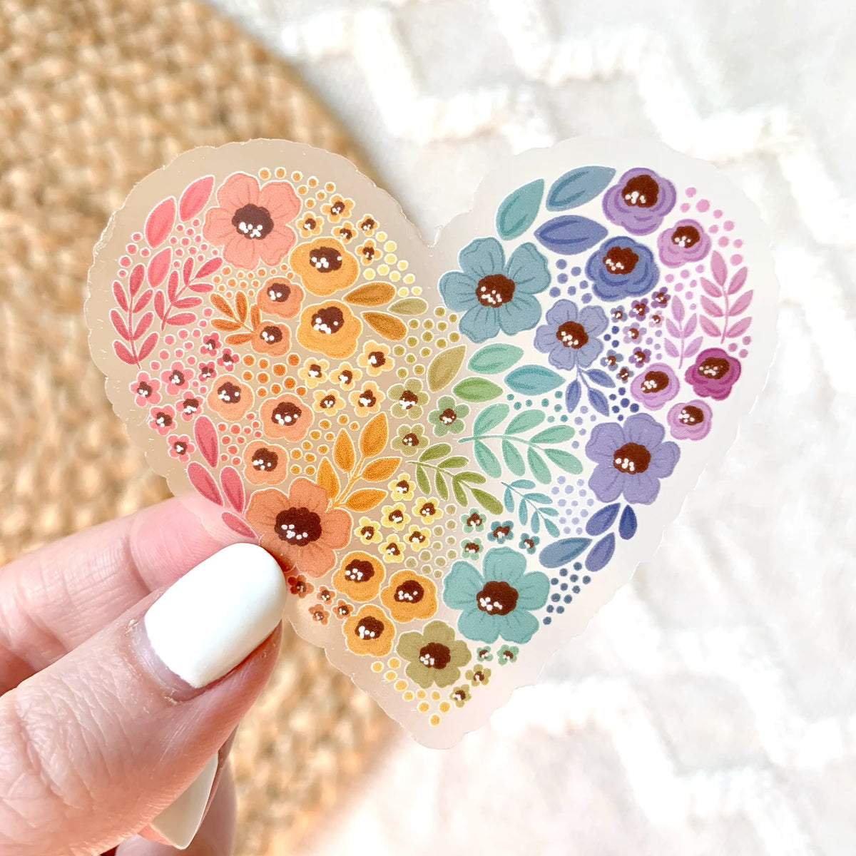 Clear Rainbow Floral Heart | Vinyl Sticker
