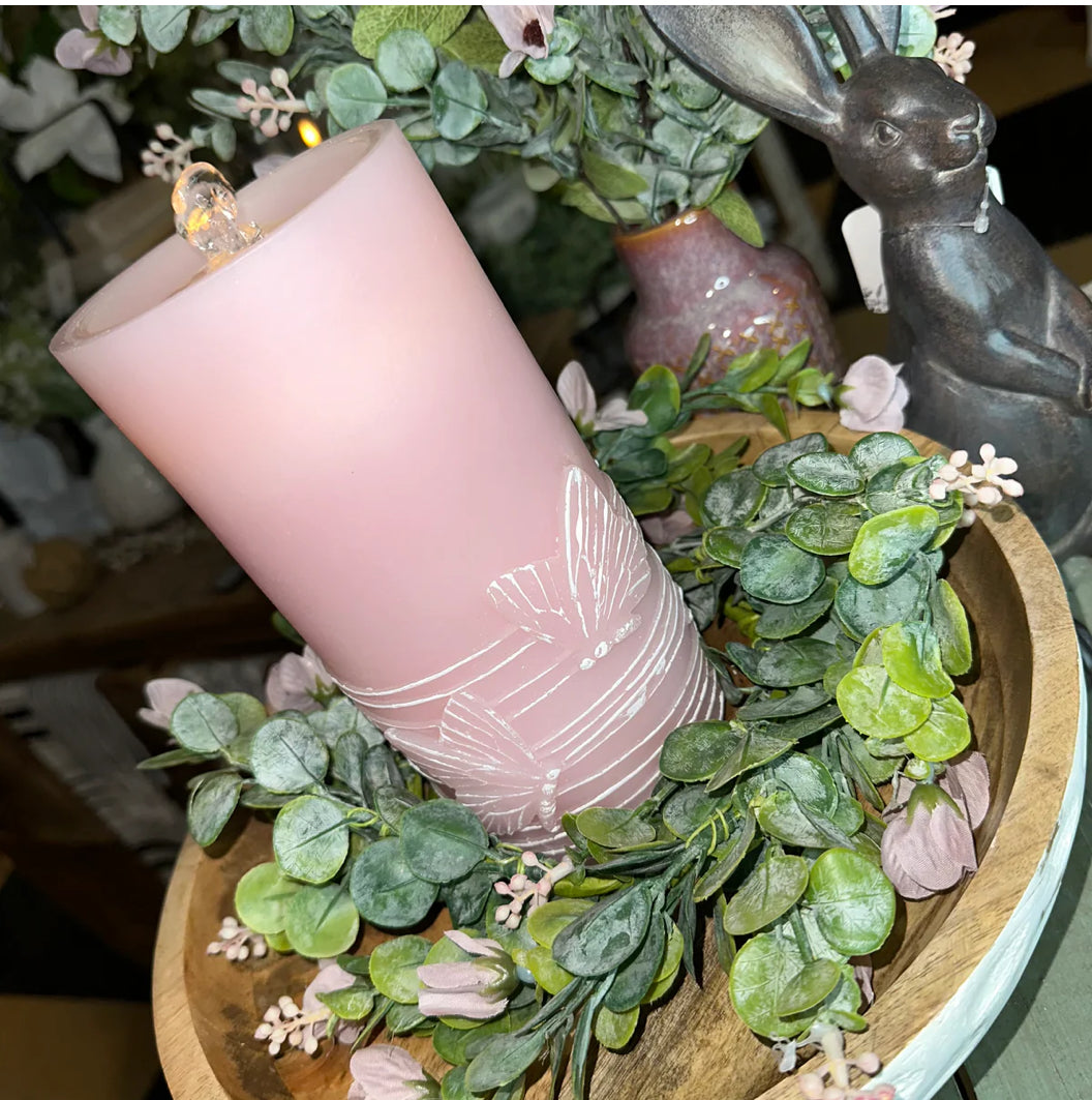 Pink Butterfly Water Fountain Candle &amp; Sweet Pea Candle Ring