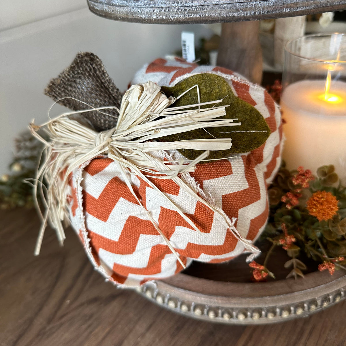 Tiered Pumpkin &amp; Candle Setting | Autumn Tabletop Display