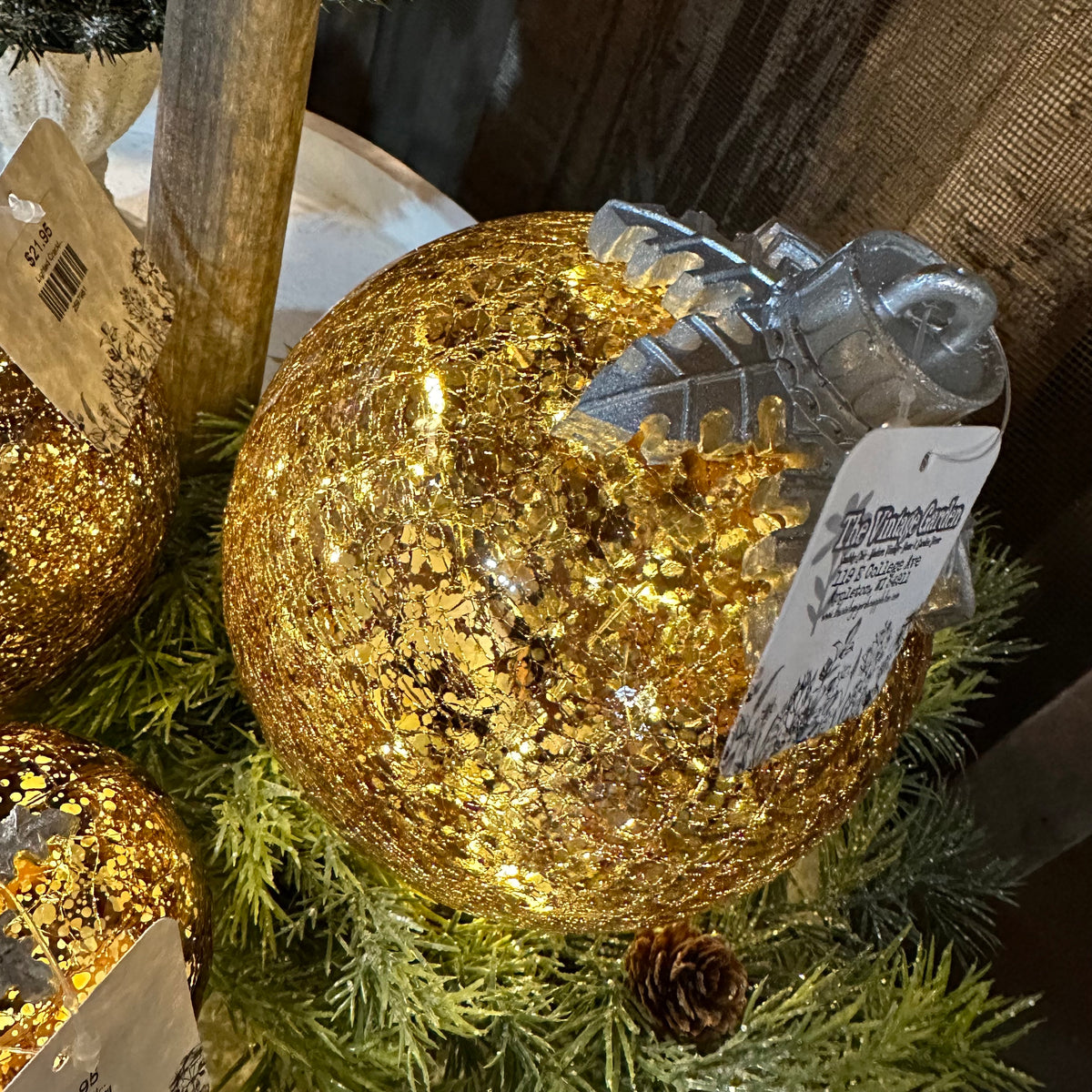 Lighted Crackle Glass Orb Ornaments | Battery Operated