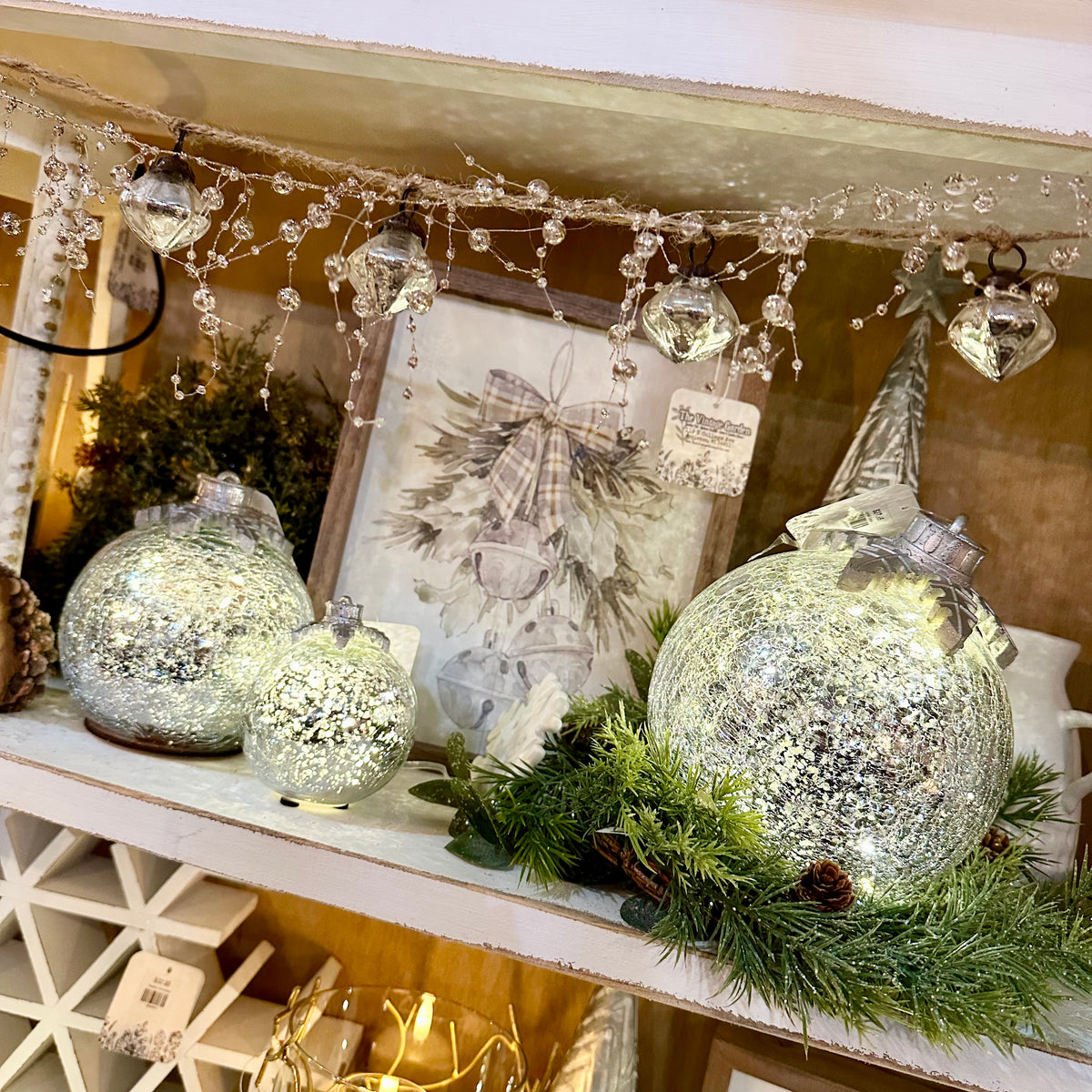 Lighted Crackle Glass Orb Ornaments | Battery Operated